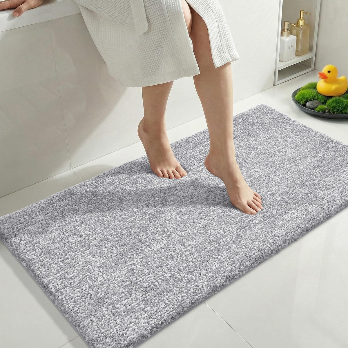 Yimobra Non Slip Machine Washable Bathroom Rug 24x17 Grey and White