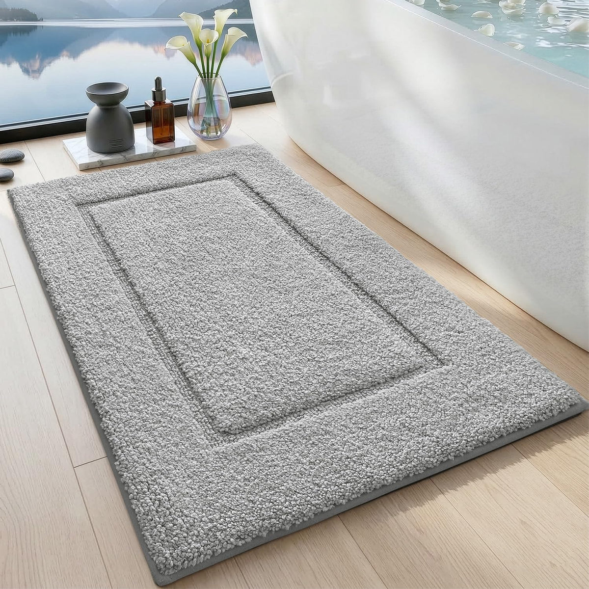 DEXI Bath Mat 24x16, Soft Absorbent Bathroom Rugs Non Slip, White