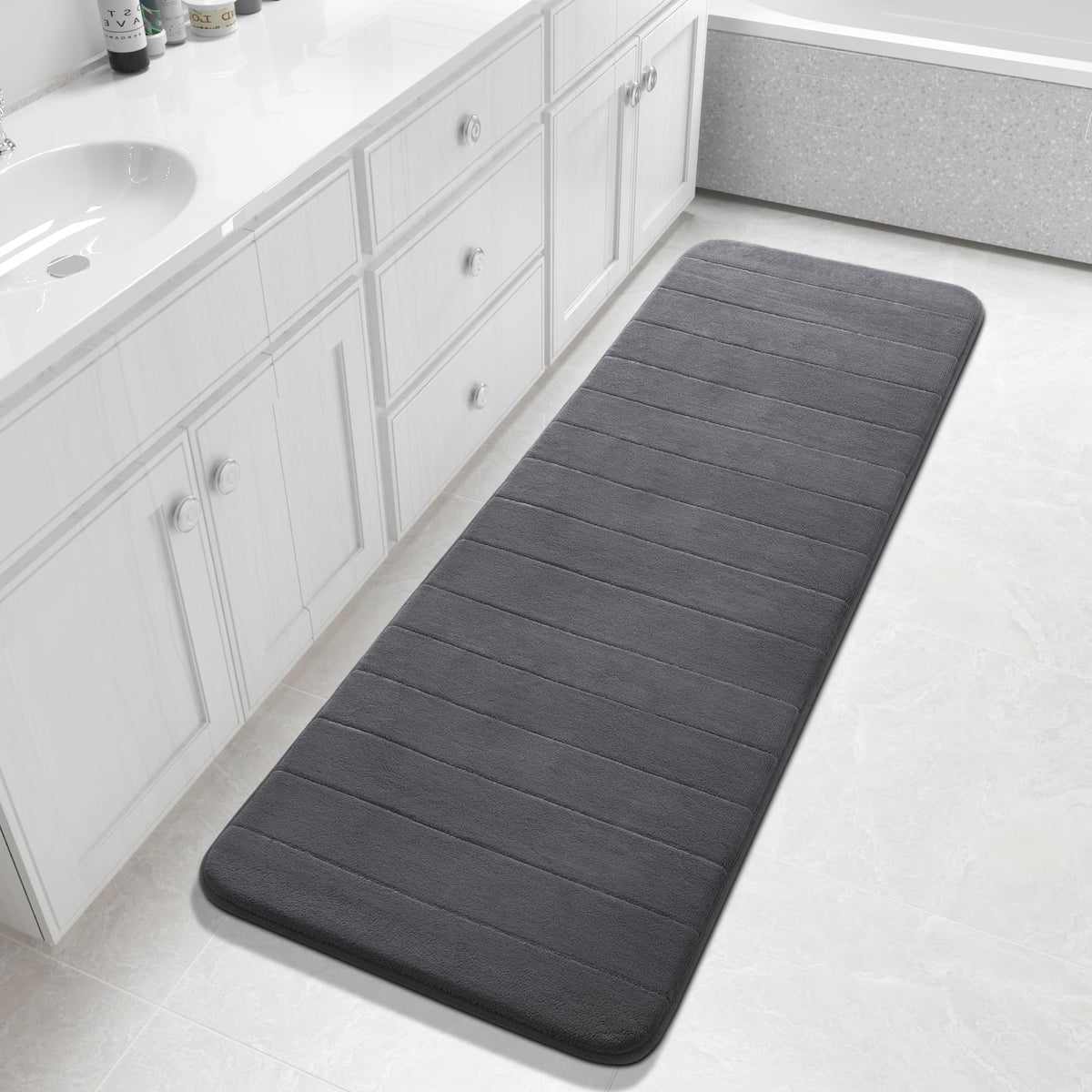 Yimobra Memory Foam Bath Mat, Super Soft Absorbent Bathroom Rug Non Slip 31.5x20 Inch, Quick Dry, Machine Washable Floor Carpet for Tub Shower, Home Decor Accessories, Beige