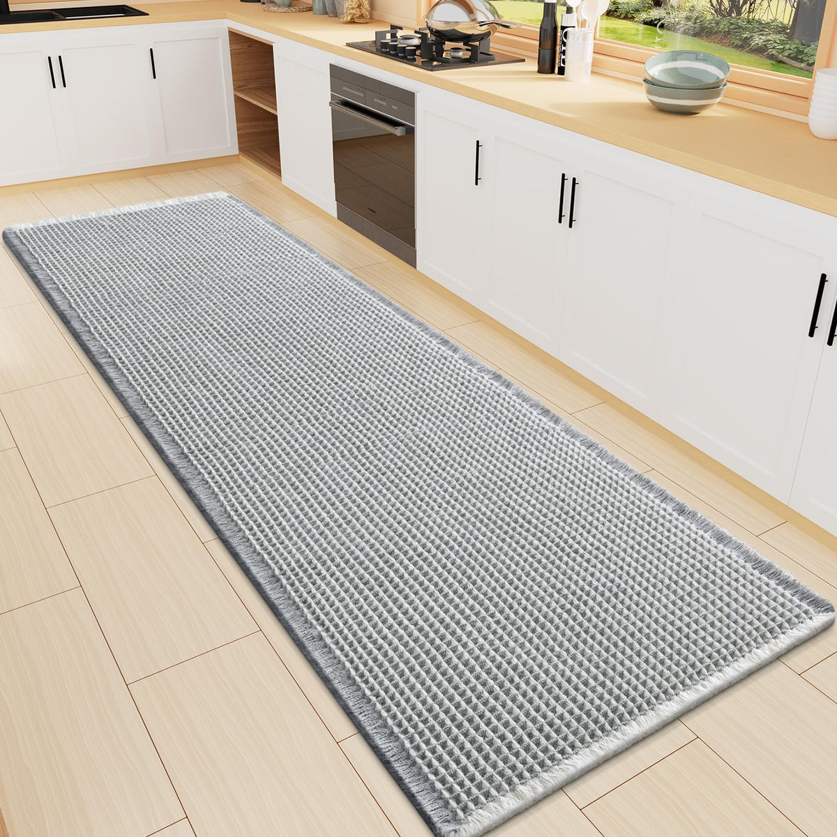 Smiry Waffle Bath Mat 24X16, Soft Absorbent Bathroom Rugs, Brown & Cream
