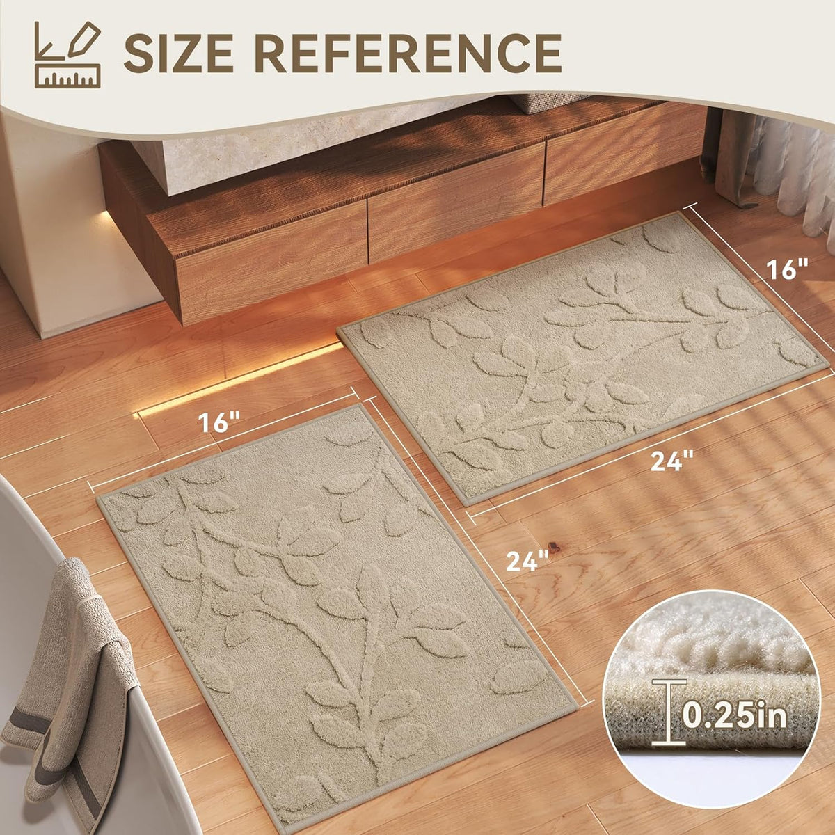 Bathroom Rugs Sets, Thin Non Slip Bath Mat Browm 16"x24"-2 Piece