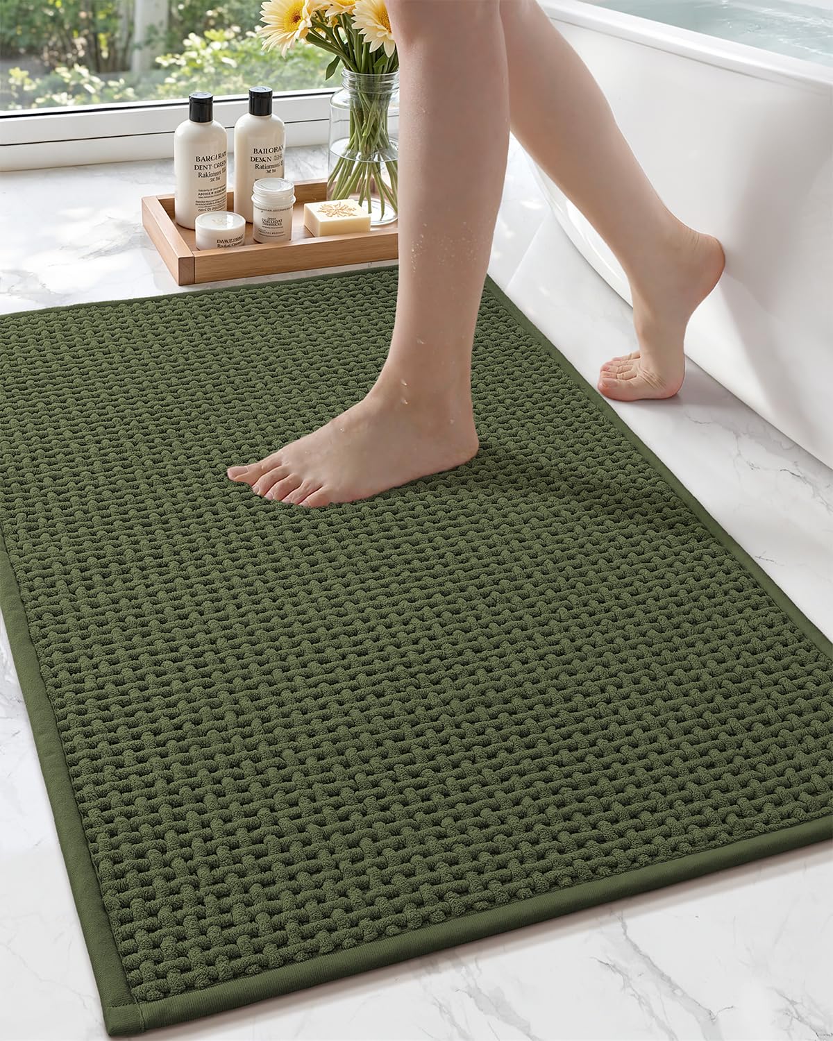 Color&Geometry Beige 30x17 Waffle Bath Mat, Rubber Non Slip Bathroom Rug