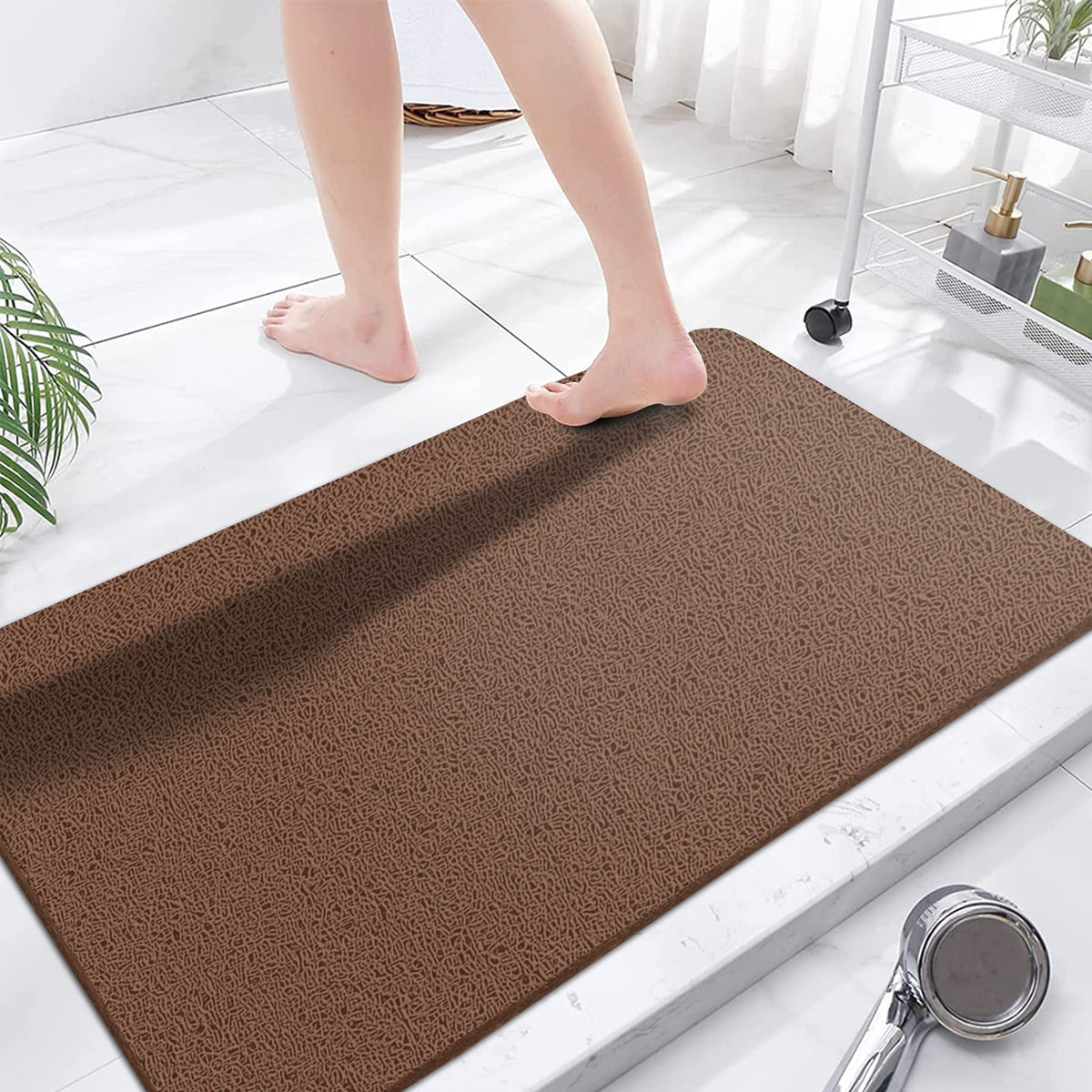 godehone Shower Mats Non Slip Without Suction Cups, PVC Loofah Bathroom Mats, Loofah Mats for Shower and Bathroom, Quick Drying, 15.7× 36 Inch, Beige