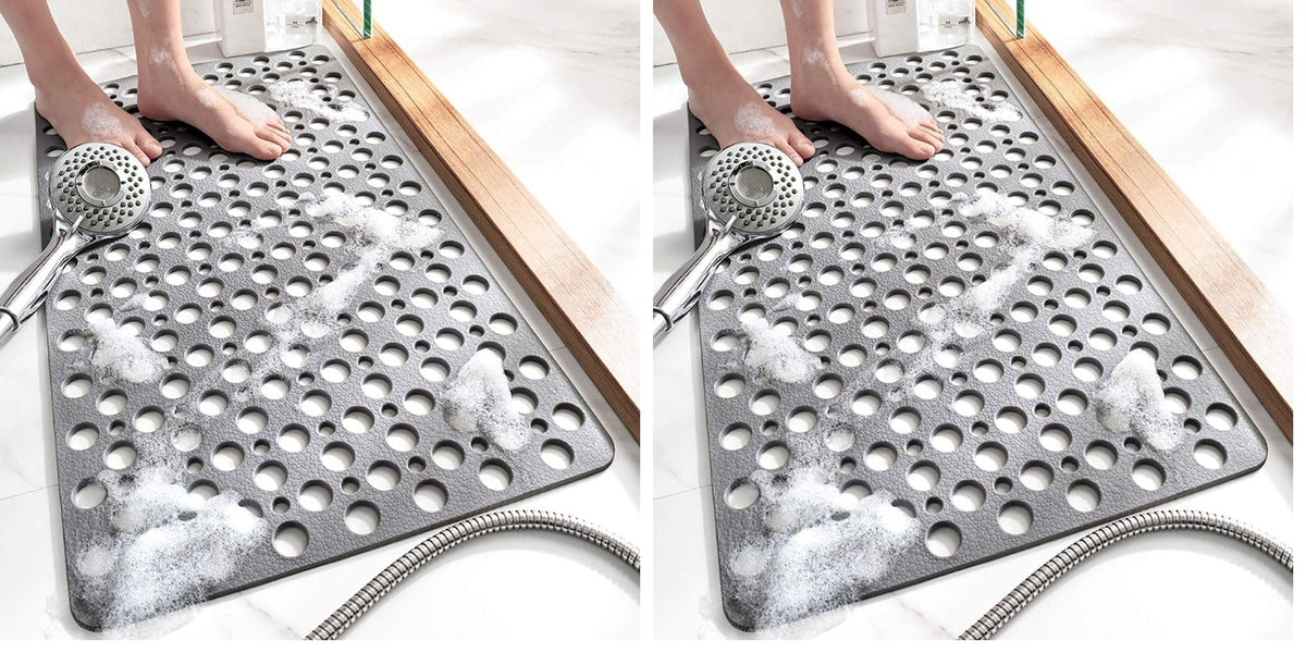 TEMIR Non Slip Bathtub Mat for Shower — Anti Skid Safety Mat with Strong Suction Cups, Quick Drain Holes, Machine Washable, Soft Bathroom Mat for Elderly & Kids, 30x17 in (75x43 cm) Gray