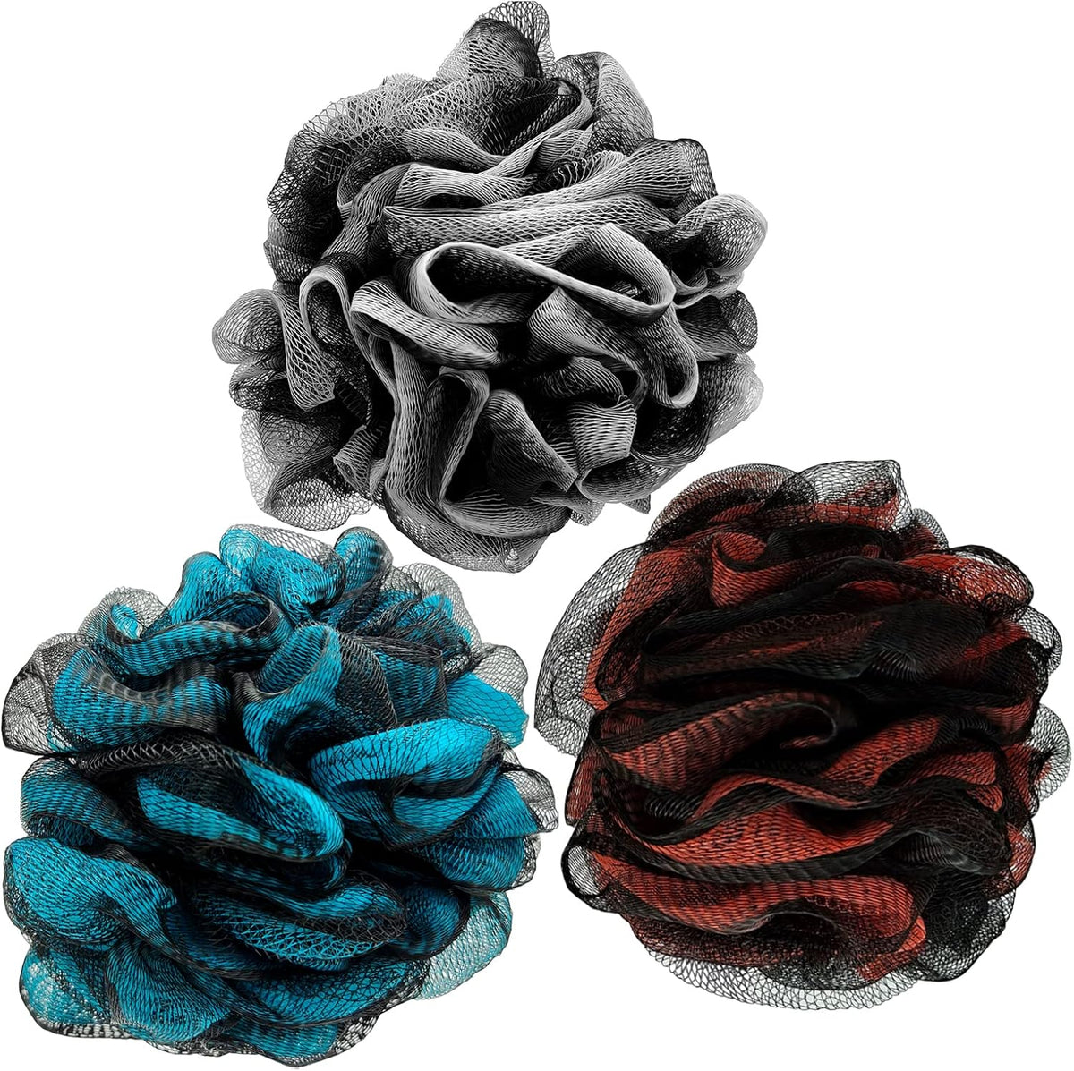 Loofah Bath Shower Sponge Body Scrubber,Extra Large 75g XL Exfoliate Mesh Pouf Shower Bouquet,3 Pack Body Wash for Women and Men