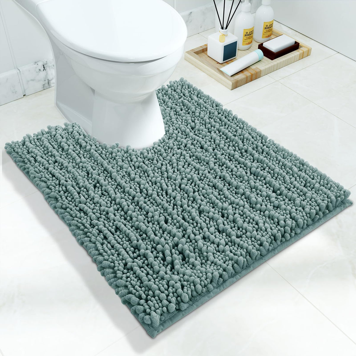 Yimobra Bathroom Rugs Non Slip Washable 32x20 Inch - Ultra Soft Absorbent Chenille Bath Mat, Quick Dry Shaggy Floor Carpet for Tub Shower, Gray Home Decor Accessories