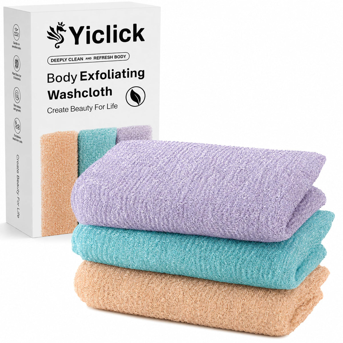 Yiclick Exfoliating Washcloth Towel, Japanese Exfoliating Wash Cloth, Korean Body Scrubber Exfoliator, Back Scrubber Washer for Shower Bath, Body Scrub African Net Sponge Loofah Luffa (Colors)