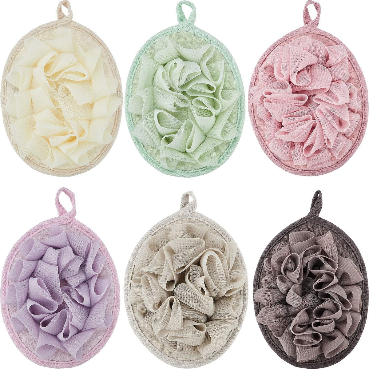 Boao 6 Pcs Bath Shower Pouf Sponge Mesh Pouf Shower Ball Exfoliating Body Sponge Pad Scrubber Glove with Flower Bath Ball (Multi-Color)