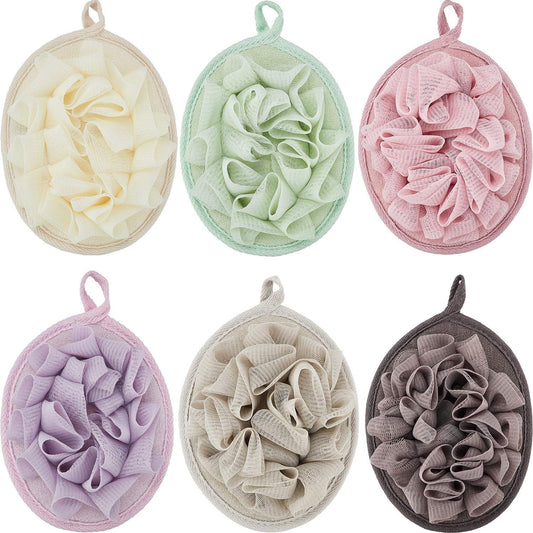 Boao 6 Pcs Bath Shower Pouf Sponge Mesh Pouf Shower Ball Exfoliating Body Sponge Pad Scrubber Glove with Flower Bath Ball (Multi-Color)