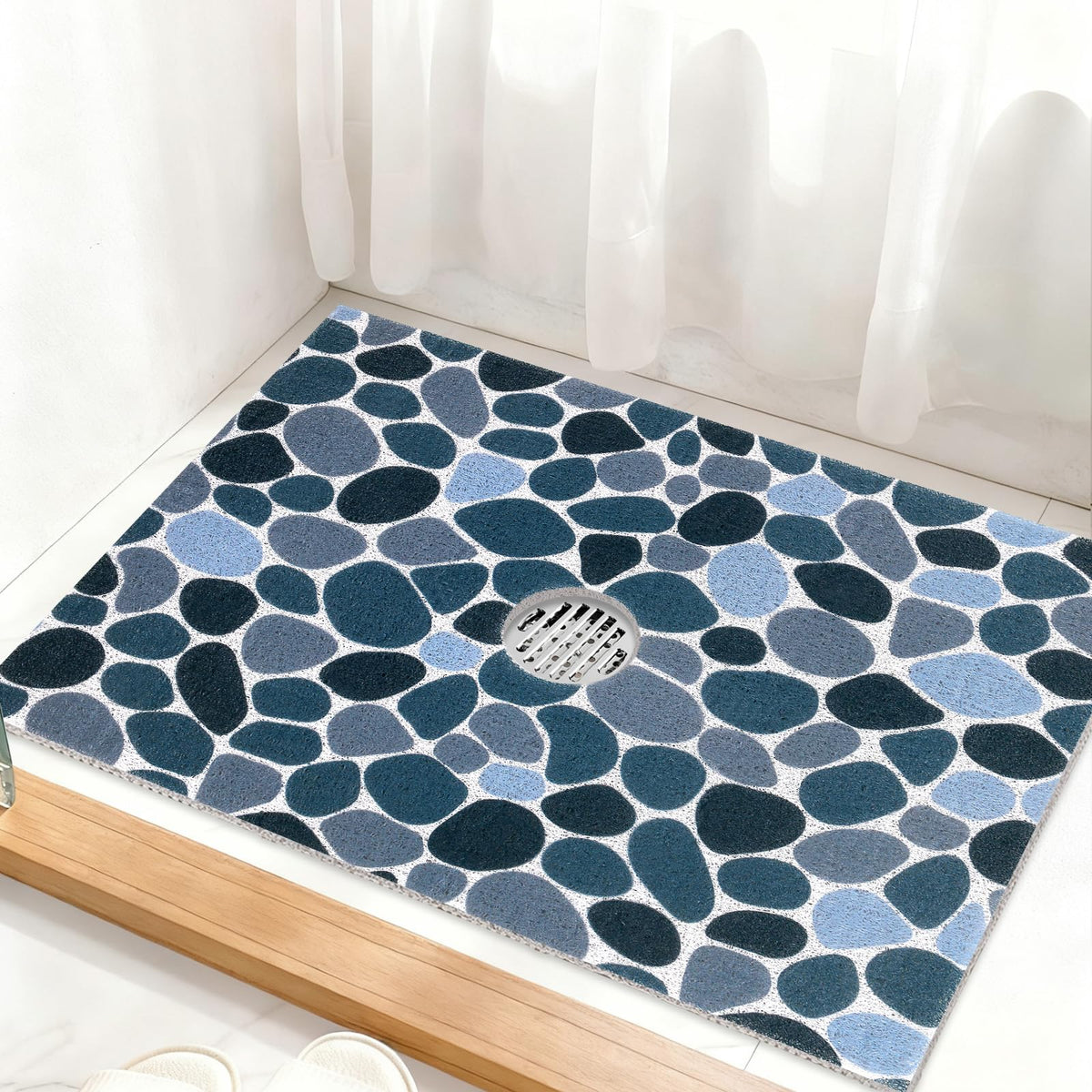 Square Shower Mat Non Slip: 24 x 24 Inch Shower Mats with Drain Hole in Middle - PVC Loofah Anti Slip Shower Floor Matt for Inside Shower