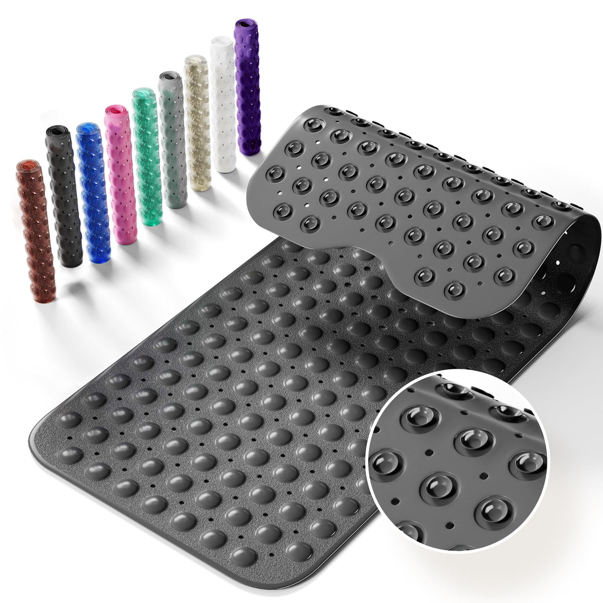 Non-Slip Bath Tub Mat, 39x16 Inch Extra Large Shower Mat with Drain Holes & Suction Cups, Machine Washable, Pink