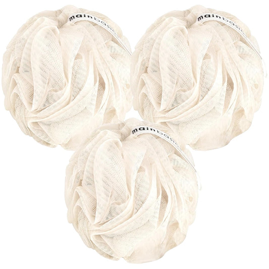 MainBasics Shower Loofah Sponge Pouf, Set of 3, Seaweed Infused