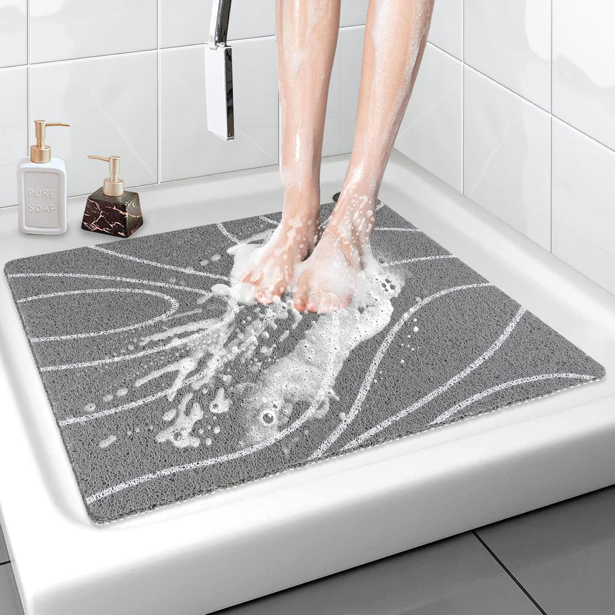 Shower Mat Non-Slip, Soft Comfort Bath Mat with Drainage Holes, PVC Loofah Massage Bathtub Mat for Shower, Tub, Bathroom, Wet Areas, Quick Drying