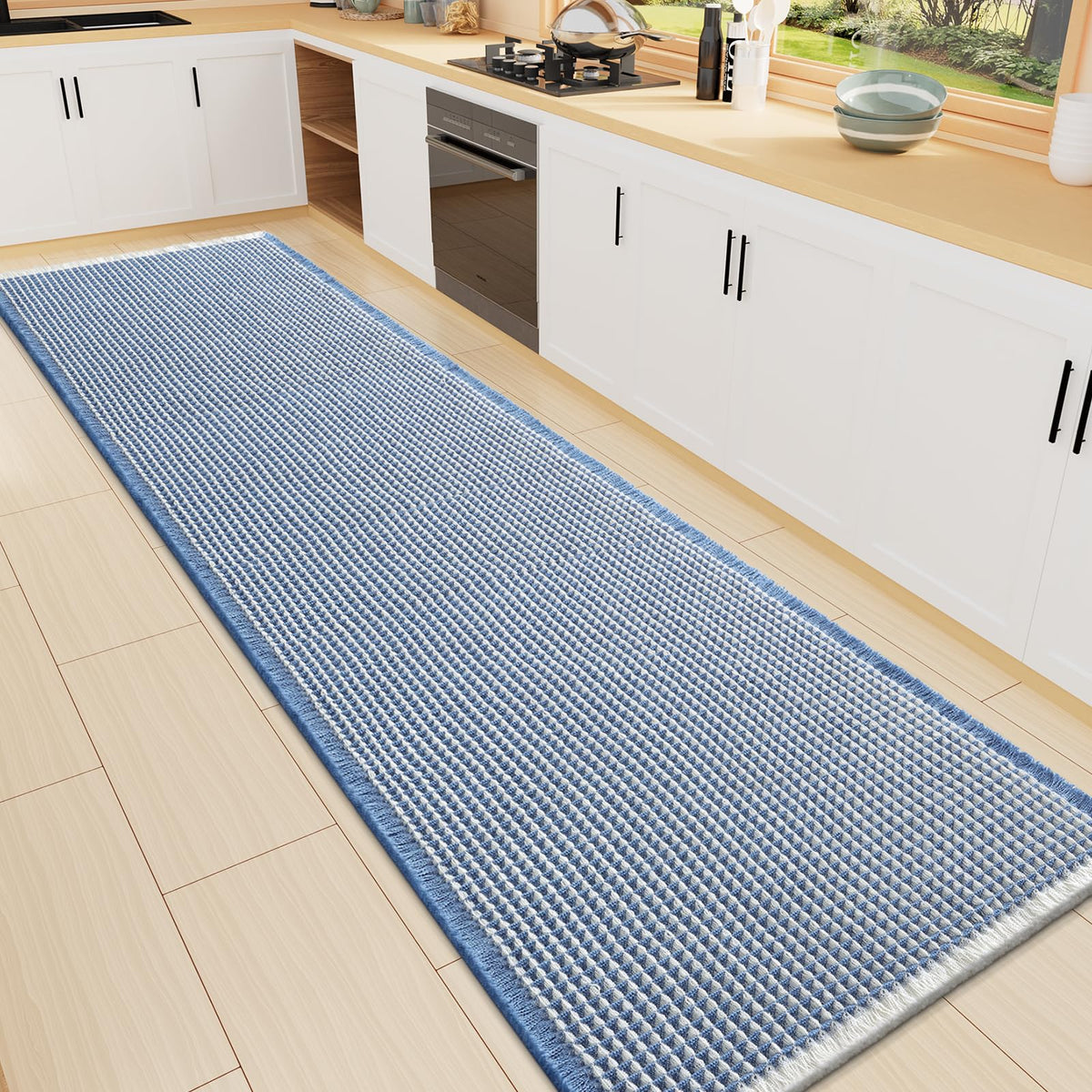 Smiry Waffle Bath Mat 24X16, Soft Absorbent Bathroom Rugs, Brown & Cream