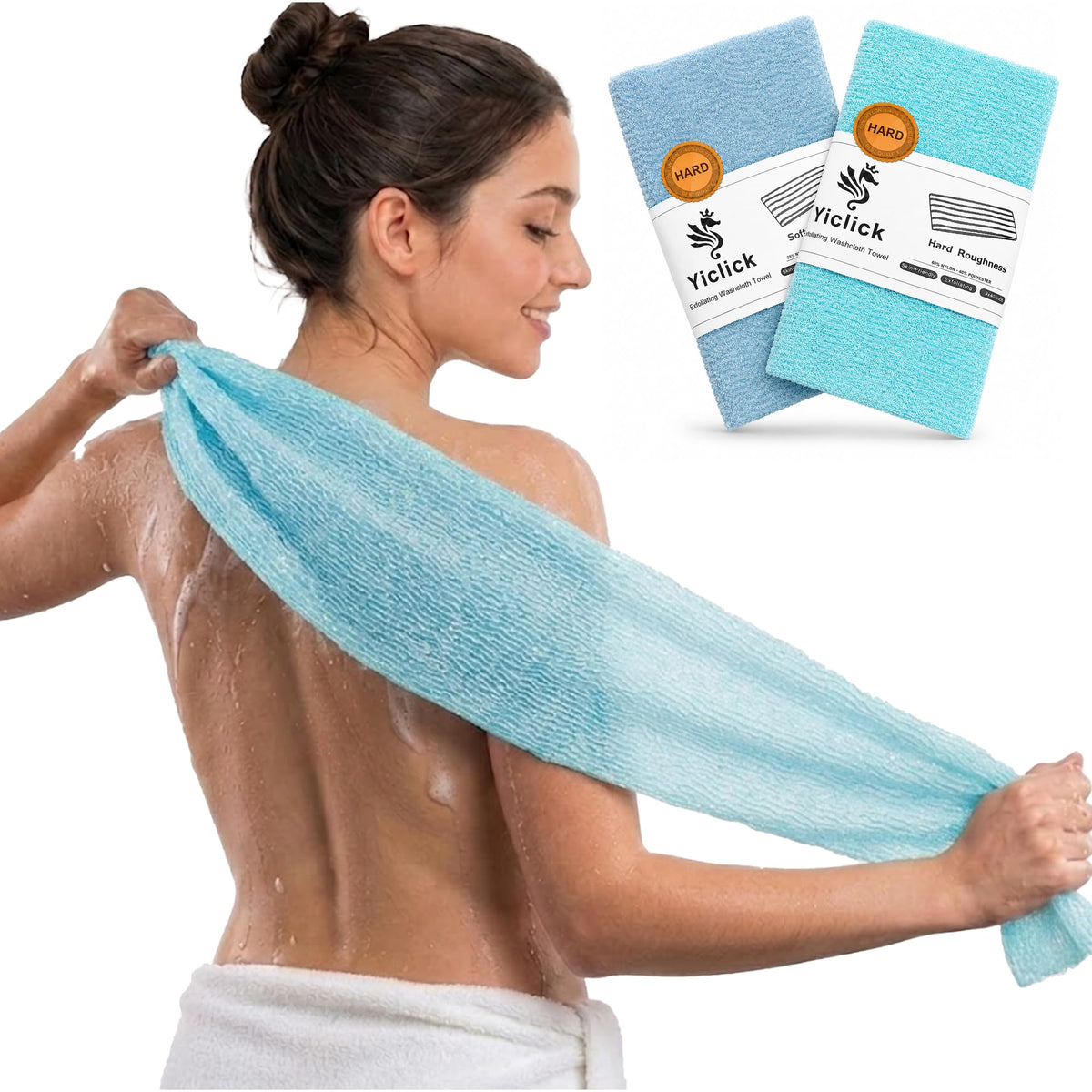 Yiclick Exfoliating Washcloth Towel, Back Scrubber for Shower for Women, Exfoliating Body Scrubber, Loofah Sponge Wash Cloth, Korean Japanese Exfoliating Shower Towel, Exfoliator Washer for Bath