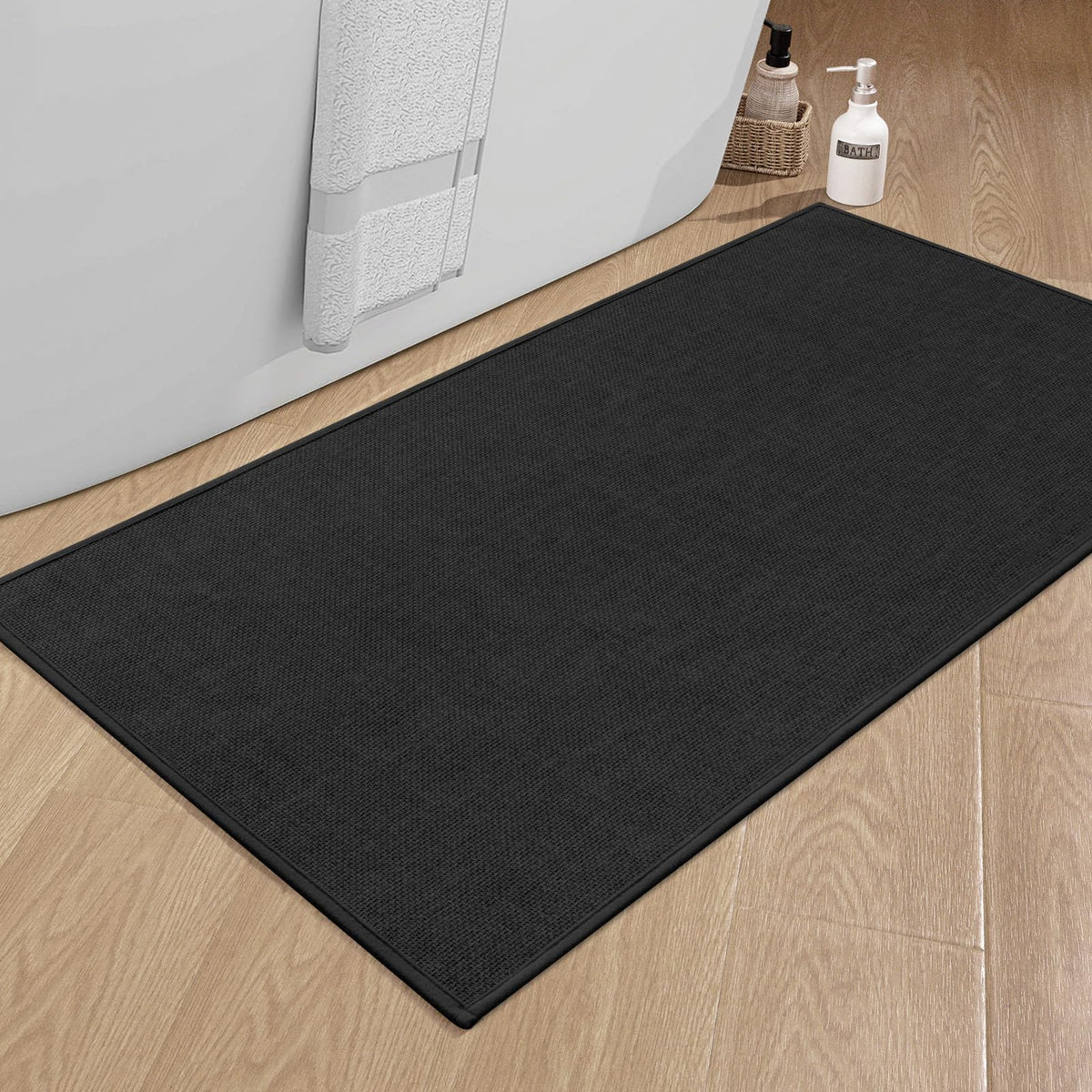 chakme Bathroom Rugs Mat 24x17, Ultra Thin Non Slip Bath Mat Small Quick Dry Absorbent Bath Mat for Bathroom Floor, (Black, 24"x17")