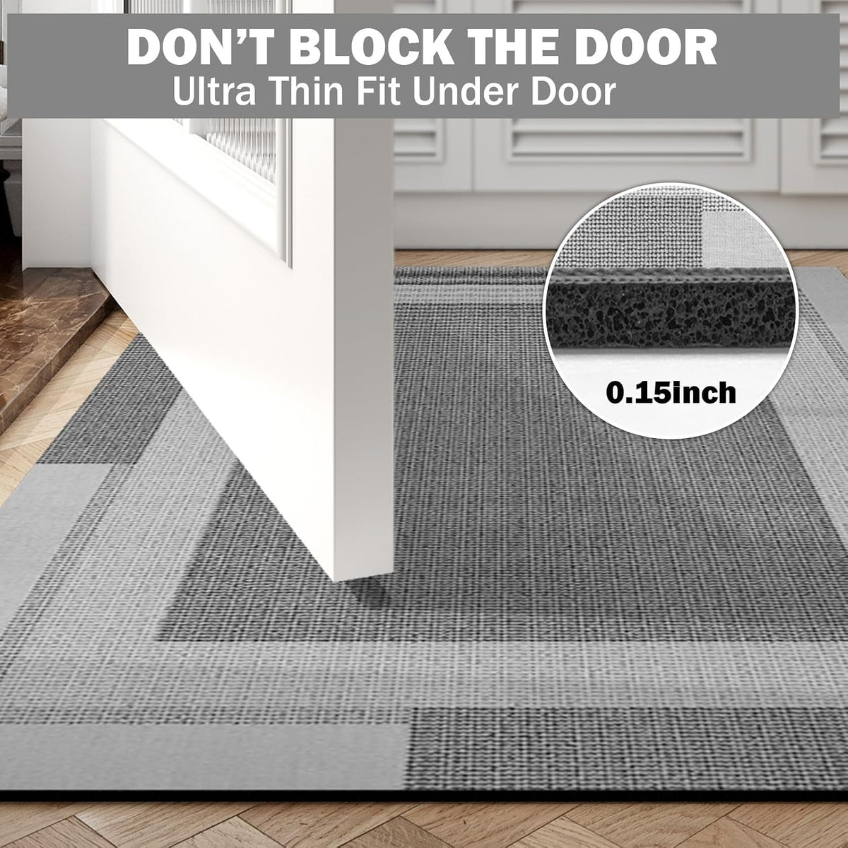 YDKGL Non Slip Bath Mat Thin Bathroom Rugs Fit Under Door Grey 16"x 24"