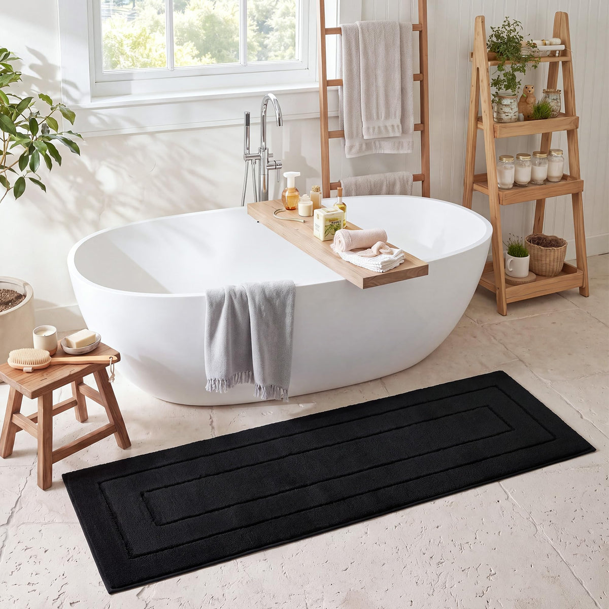 GRANNY SAYS Blue Bathroom Rug 16" x 24", Non-Slip Microfiber Bath Mat