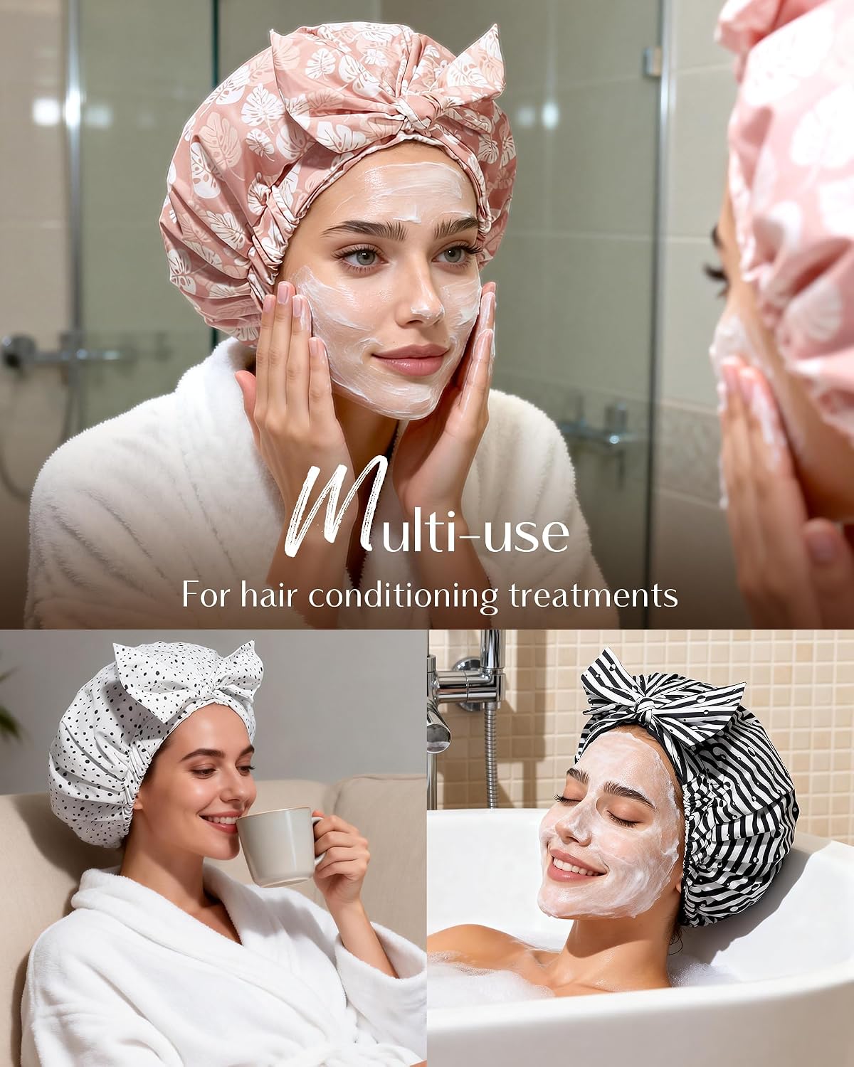Yanibest Shower Cap for Women Reusable Waterproof, Adjustable Hair Cap