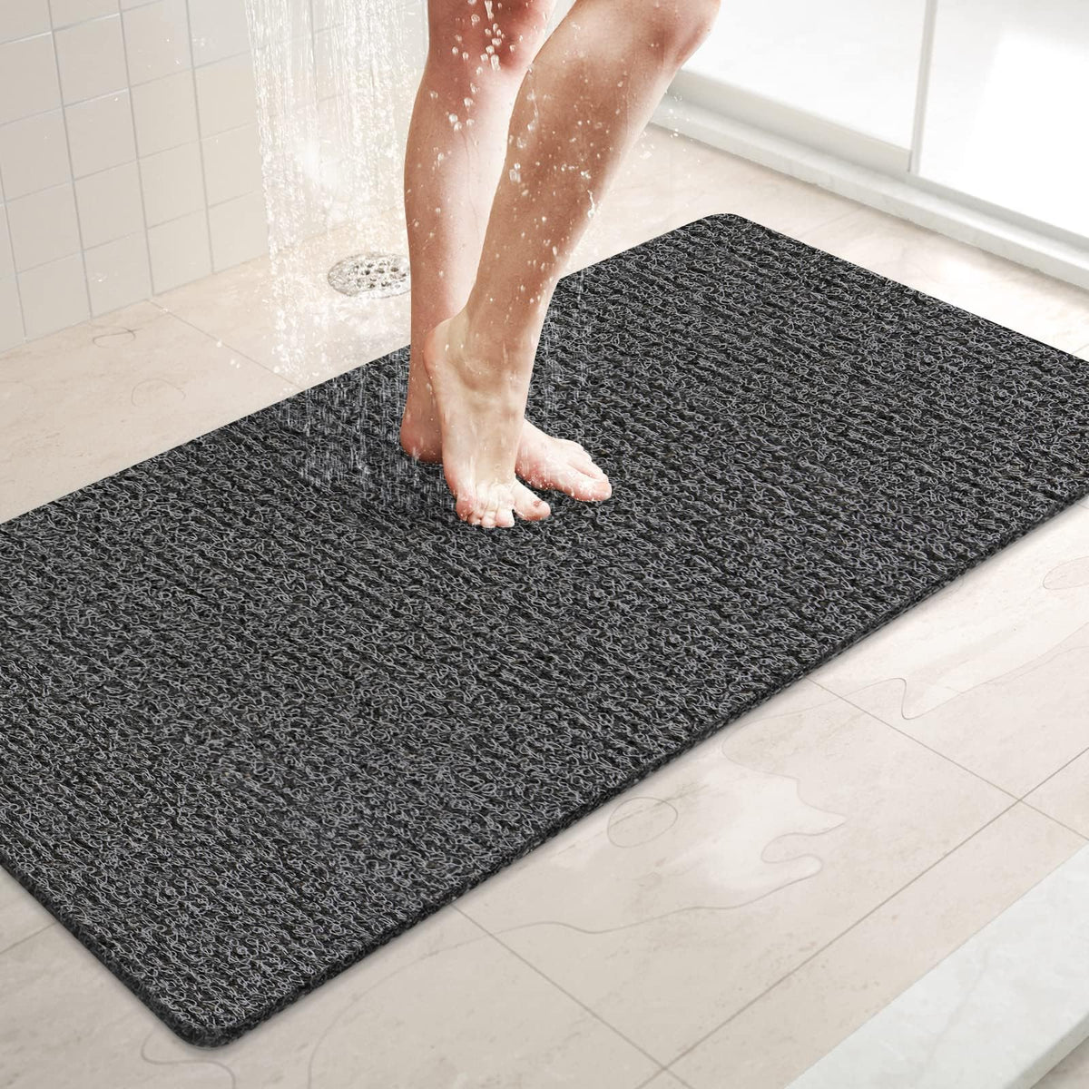 LuxStep Shower Mat Bathtub Mat,24x16 inch, Non-Slip Bath Mat with Drain, Quick Drying PVC Loofah Bathmat for Tub,Shower,Bathroom (Phthalate Free,Grey)