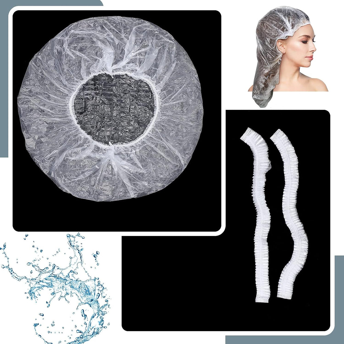 SATINIOR 50 Pcs Disposable Shower Cap Plastic Clear Large Bath Elastic Cap