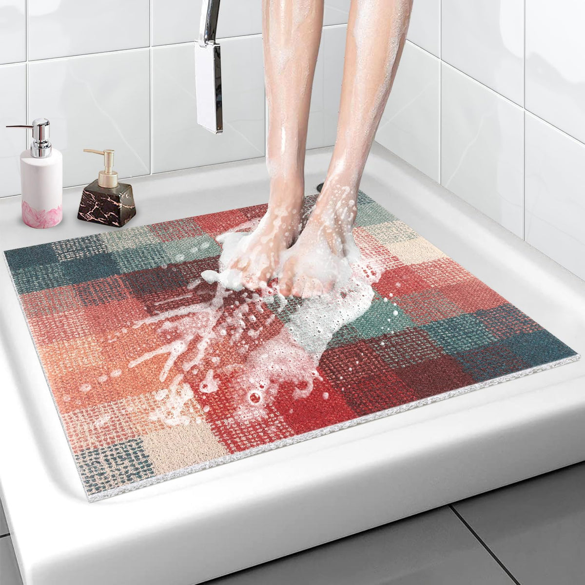 Shower Mat Non-Slip, Soft Comfort Bath Mat with Drainage Holes, PVC Loofah Massage Bathtub Mat for Shower, Tub, Bathroom, Wet Areas, Quick Drying