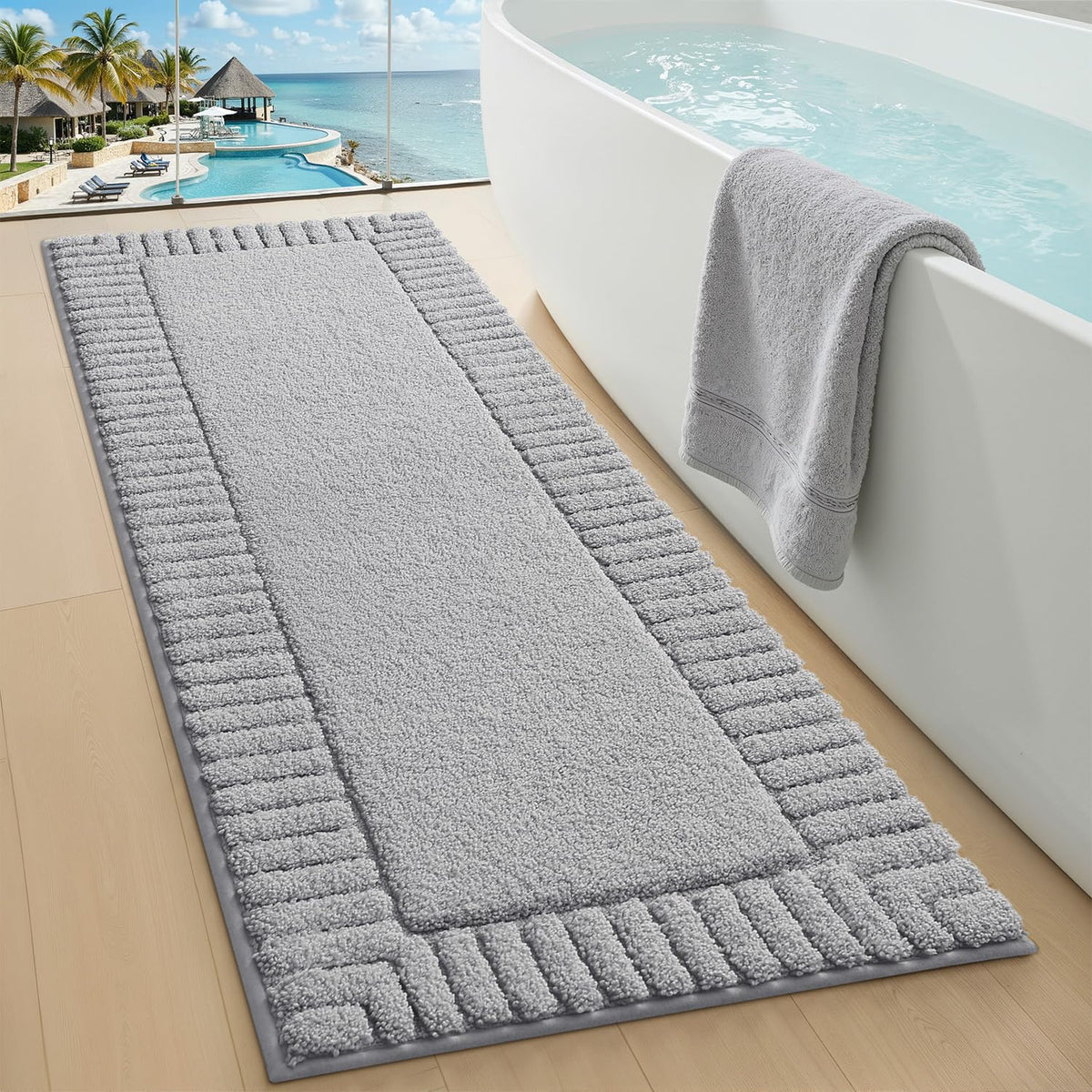 LUMI Soft Bathroom Rugs Absorbent, Non Slip Bath Mat 16x24, Beige