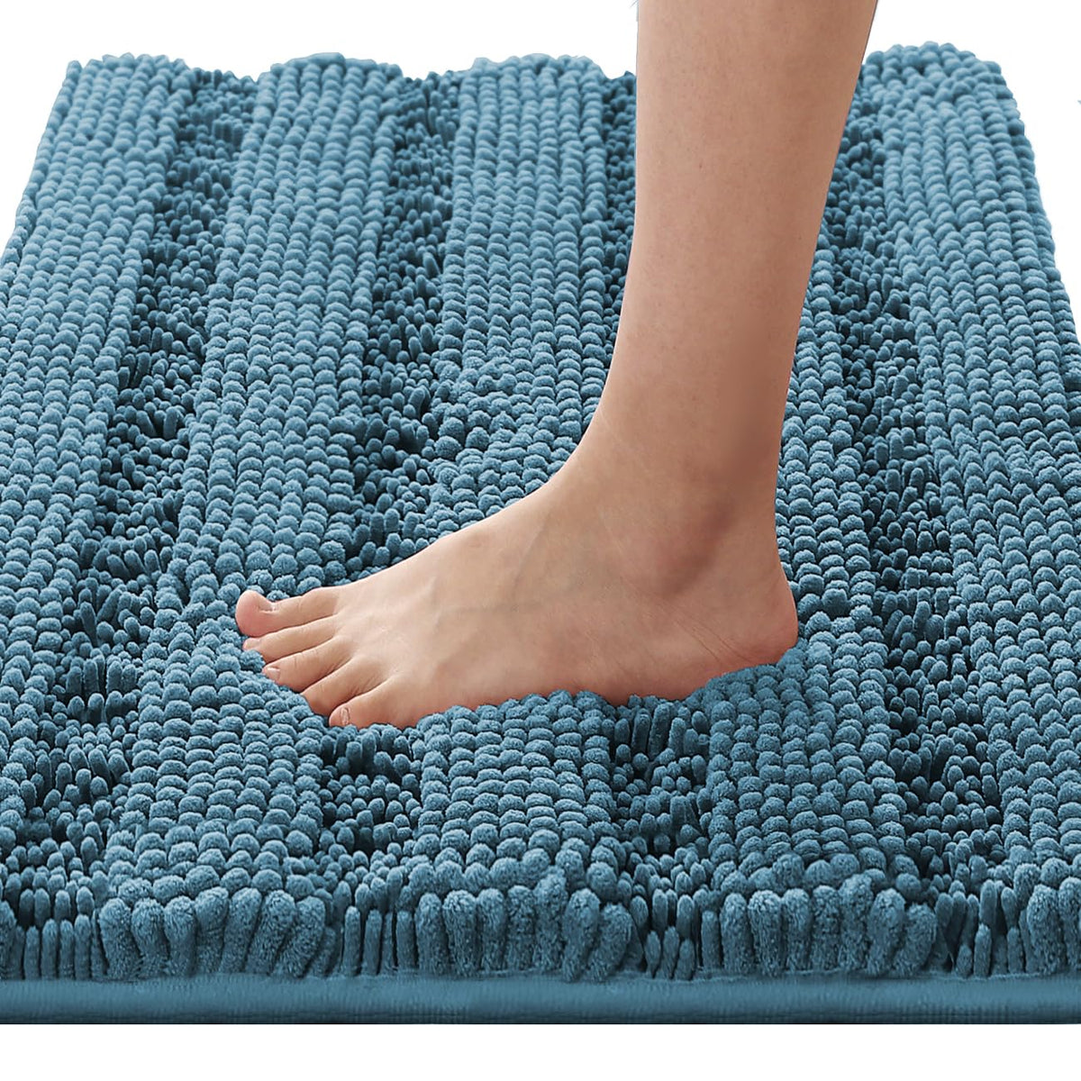 H.VERSAILTEX Grey Bathroom Rug Set Bath Mats, 2 Piece Bath Rugs Non Slip Thick Soft Chenille Striped Bath Rug Set, Bath Mats for Bathroom Sets (Grey, 20" x 32"/17" x 24")