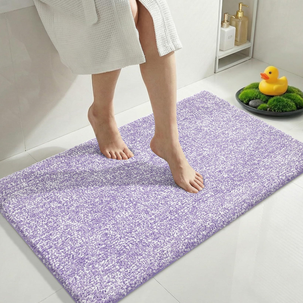 Yimobra Non Slip Machine Washable Bathroom Rug 24x17 Grey and White