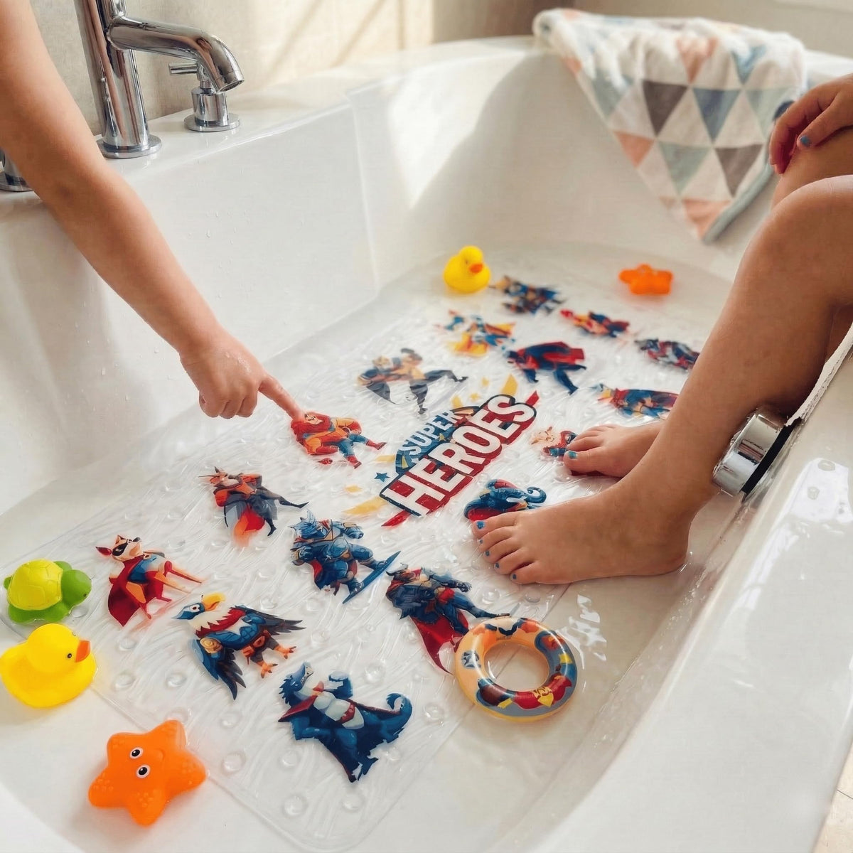 BEEHOMEE Kids Bath Mat for Tub, Non-Slip Toddler Bathtub Mat(Blue-Octopus)