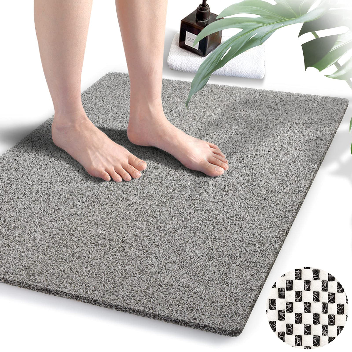 godehone Shower Mats Non Slip Without Suction Cups, PVC Loofah Bathroom Mats, Loofah Mats for Shower and Bathroom, Quick Drying, 15.7× 36 Inch, Beige