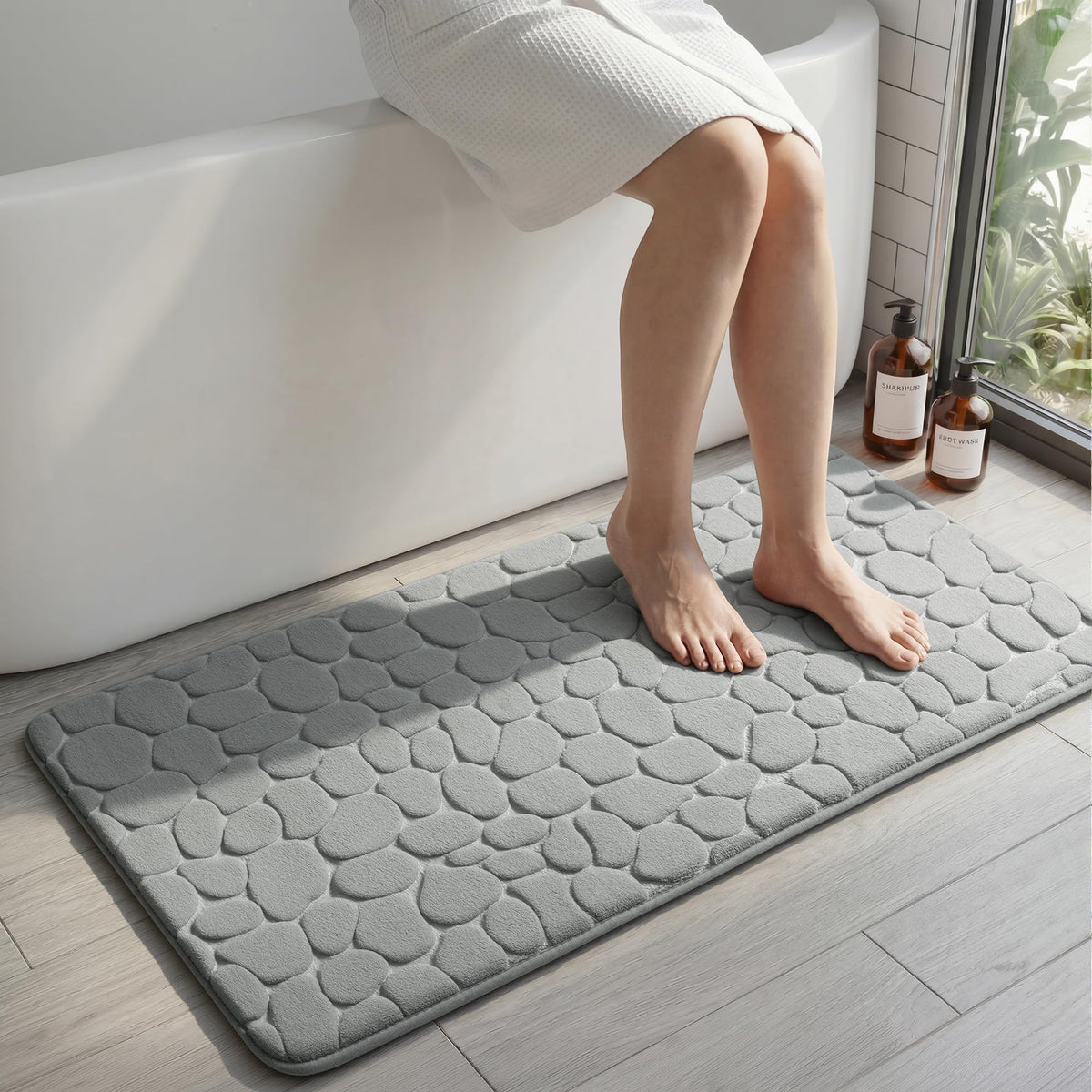 YIHOUSE Bathroom Mat Rug, Memory Foam Bath Mat, Non-Slip Bathroom Floor Mats, Cobblestone Bath Mats Absorbent Bath Rugs Washable Quick Dry (17x24,Dark Gray)