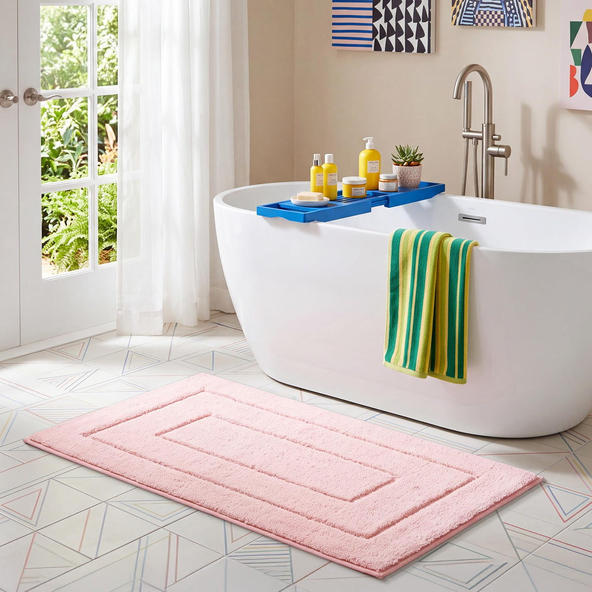 GRANNY SAYS Blue Bathroom Rug 16" x 24", Non-Slip Microfiber Bath Mat