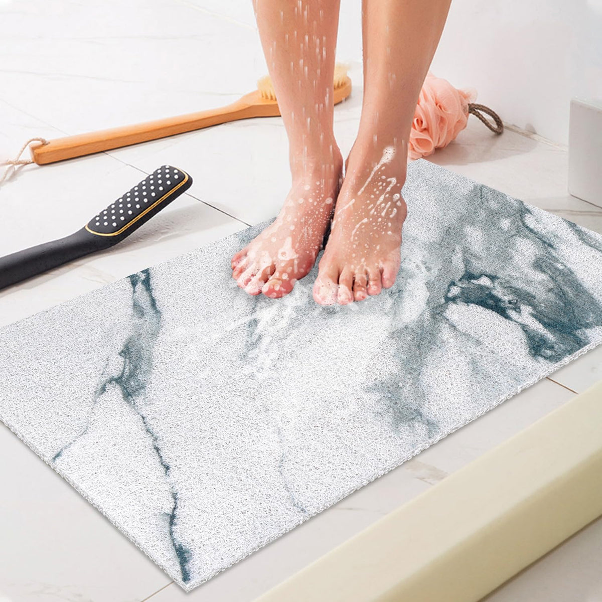 Shower Mat Non-Slip, Soft Comfort Bath Mat with Drainage Holes, PVC Loofah Massage Bathtub Mat for Shower, Tub, Bathroom, Wet Areas, Quick Drying