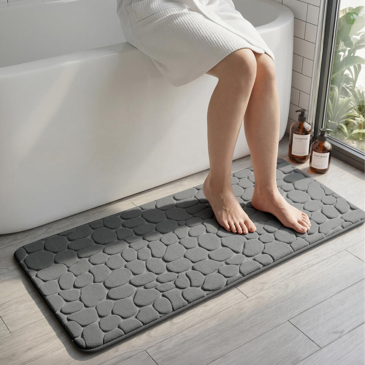 YIHOUSE Bathroom Mat Rug, Memory Foam Bath Mat, Non-Slip Bathroom Floor Mats, Cobblestone Bath Mats Absorbent Bath Rugs Washable Quick Dry (17x24,Dark Gray)