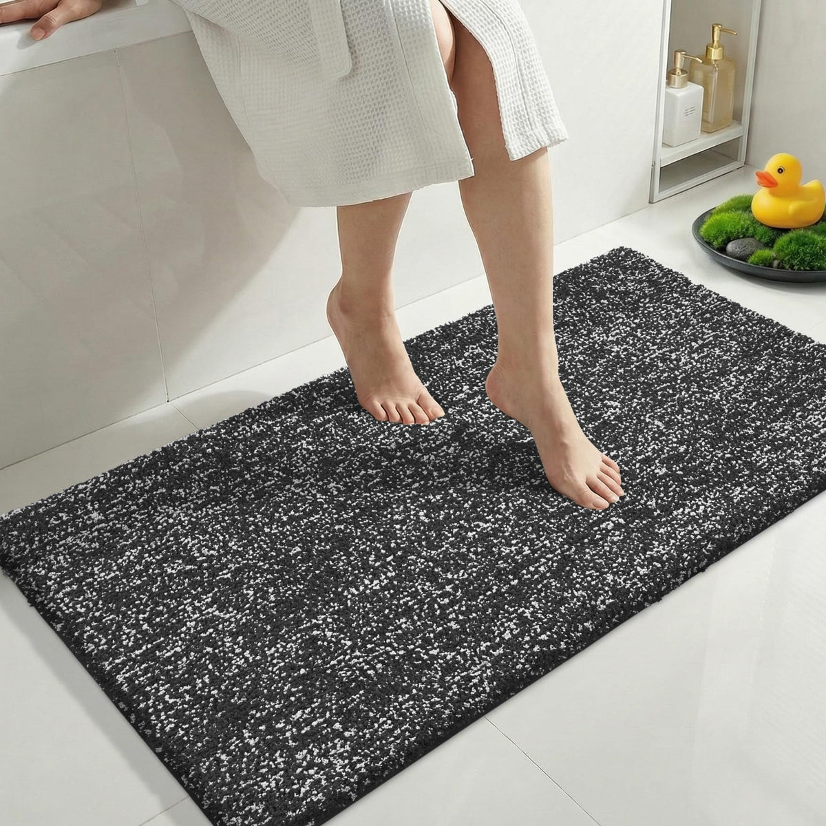 Yimobra Non Slip Machine Washable Bathroom Rug 24x17 Grey and White