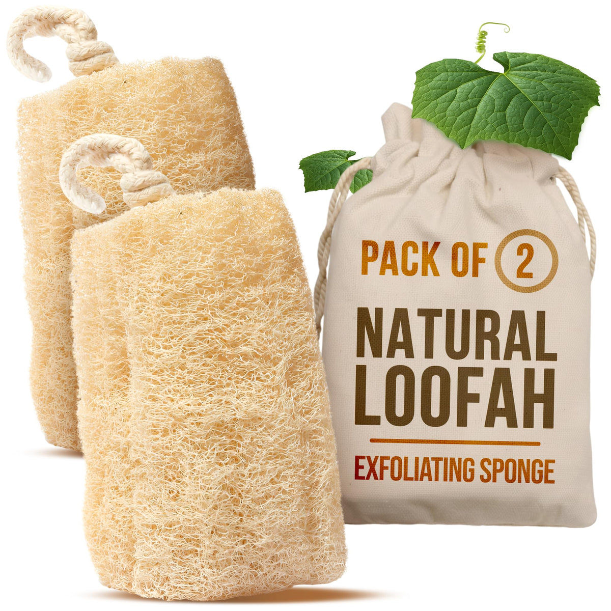 SERRENTO Loofah Body Bath Scrubber Shower - Egyptian Loofa Pack of 3 Tan
