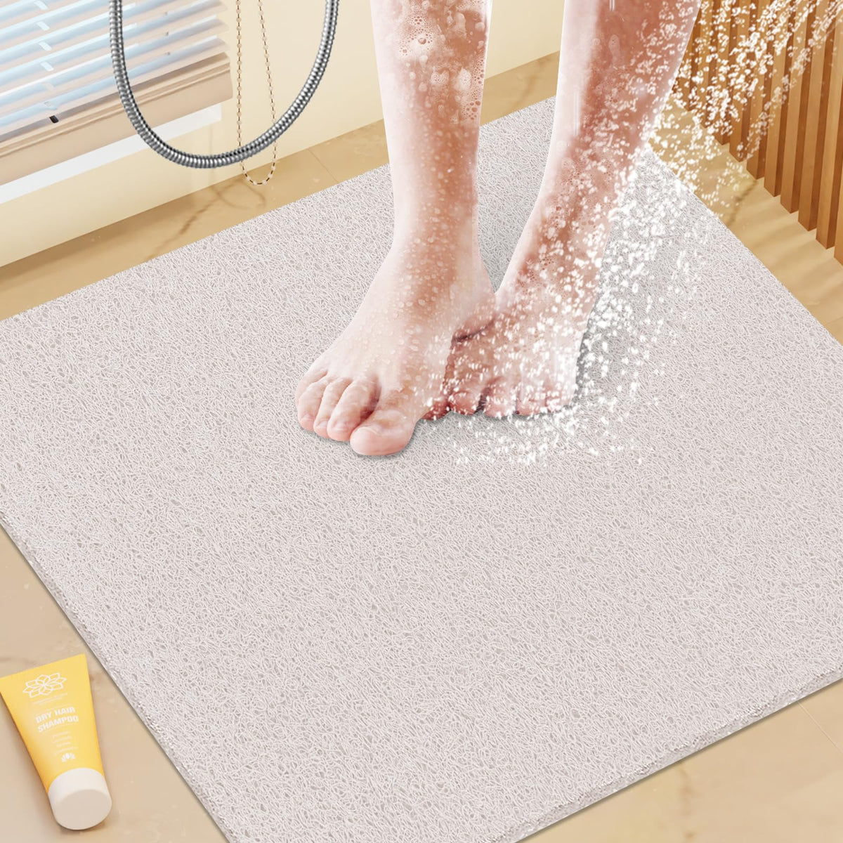 Shower Mat Bathtub Mat Non-Slip,24x16 inch, Soft Tub Mat with Drain,PVC Loofah Bath Mat (Phthalate Free) for Tub and Bathroom,Quick Drying,Black