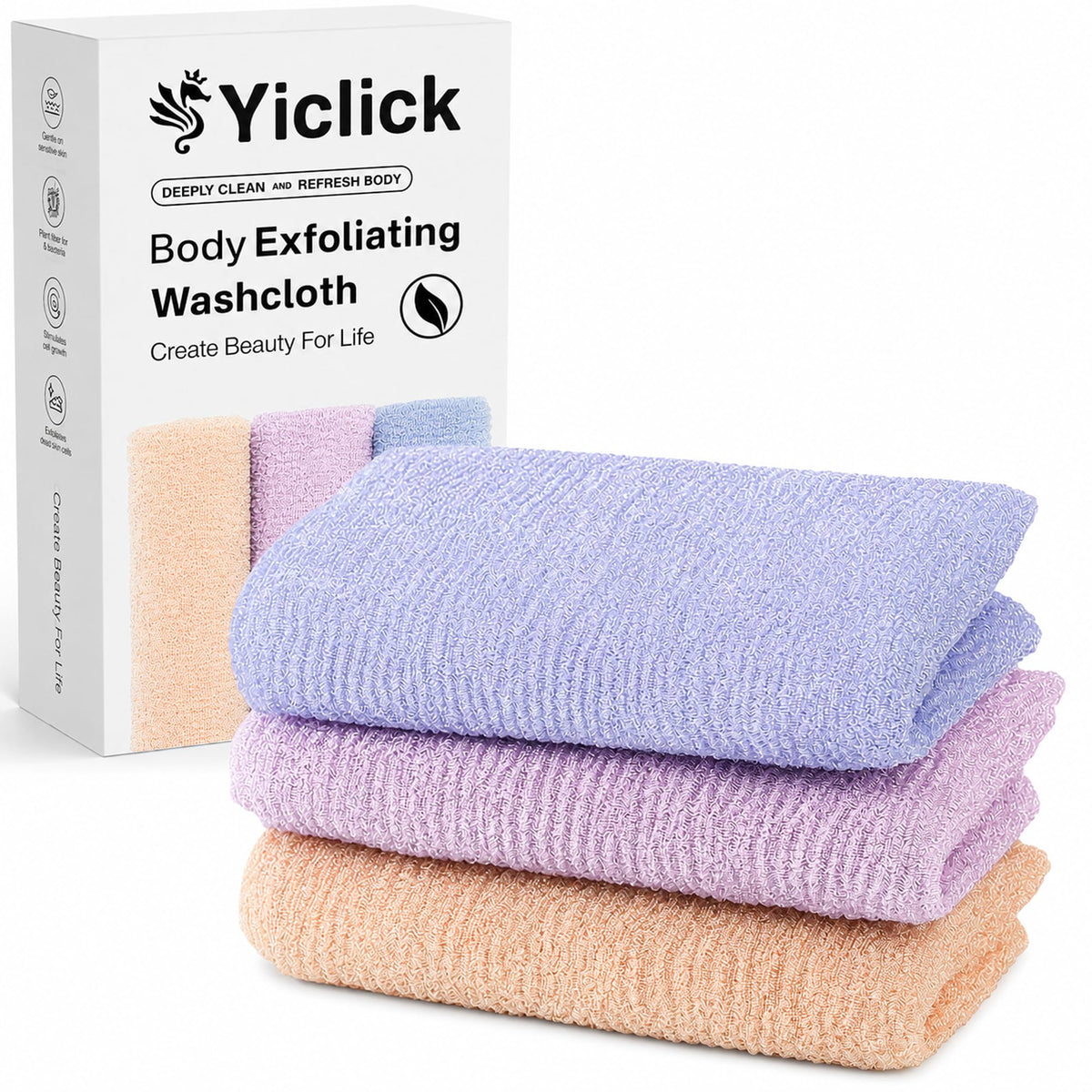 Yiclick Exfoliating Washcloth Towel, Japanese Exfoliating Wash Cloth, Korean Body Scrubber Exfoliator, Back Scrubber Washer for Shower Bath, Body Scrub African Net Sponge Loofah Luffa (Colors)