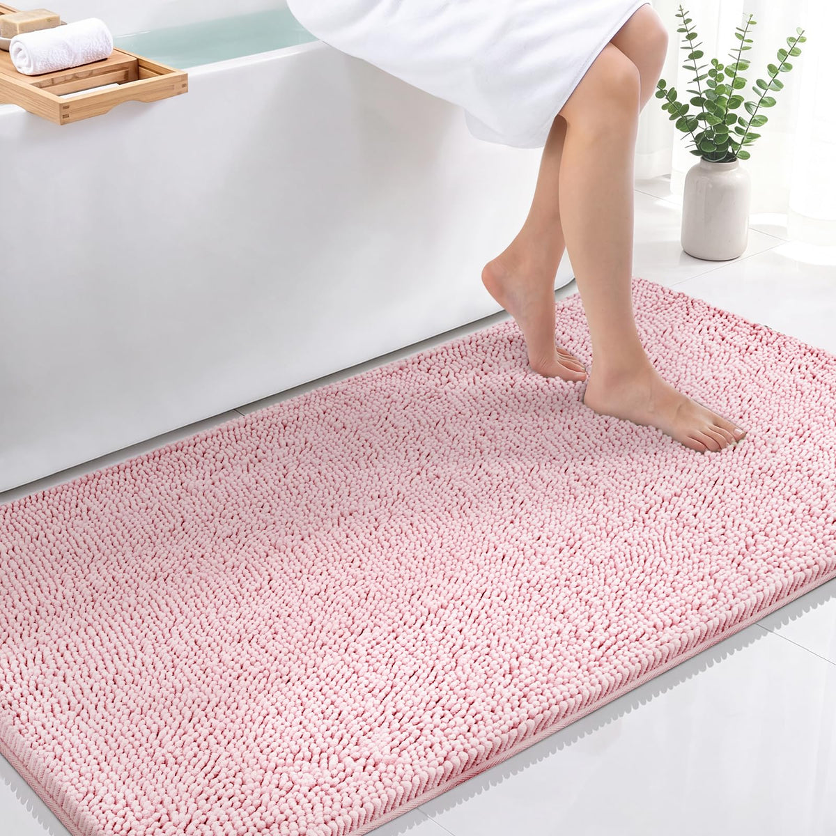 Bcoimo Small Bath Rug Mat,Chenille Extra Soft Navy Bathroom Mats for Floor