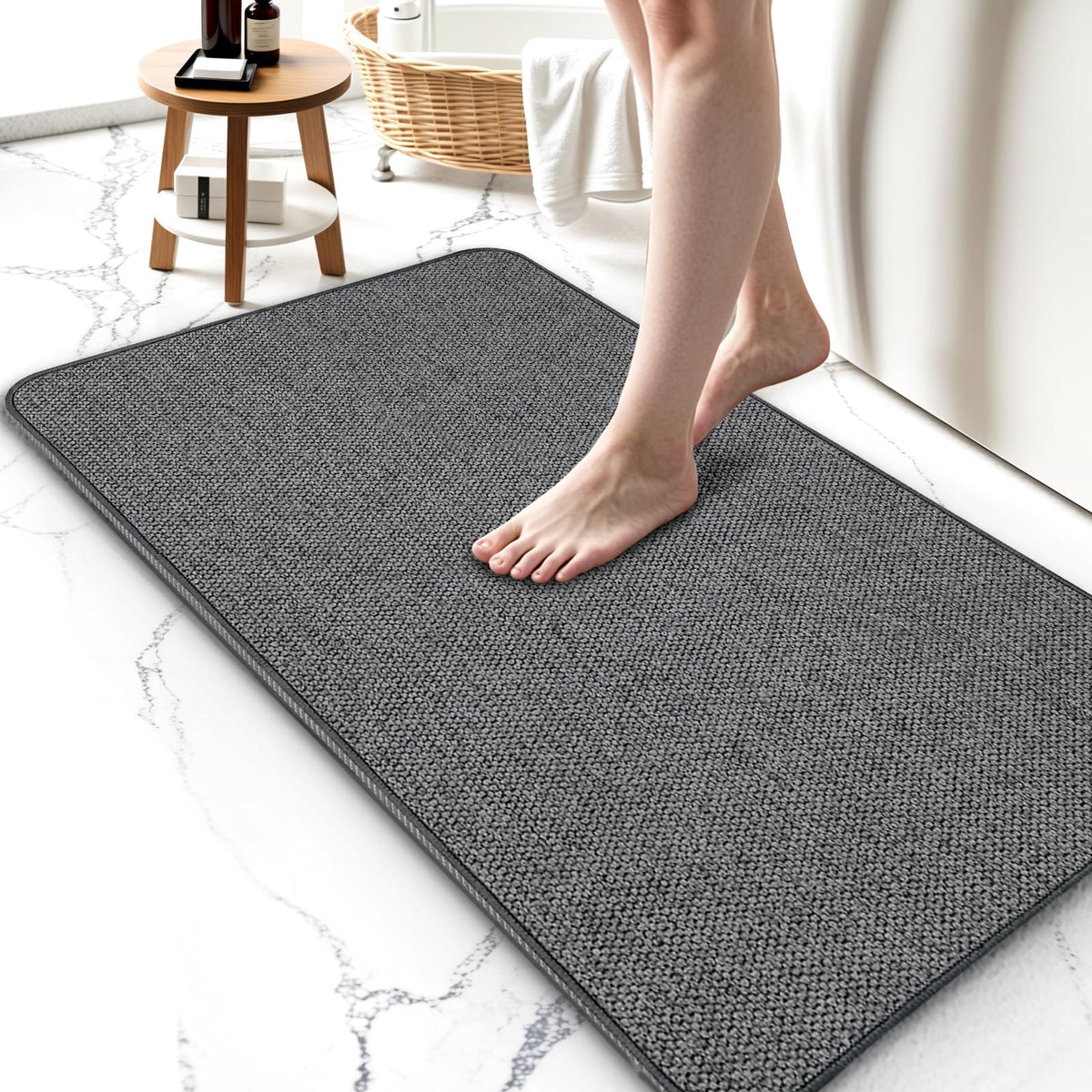 Bathroom Rugs Sets 2 Piece, Thin Bath Mat & U-Shaped Contour Toilet Rug Absorbent Quick Dry, Machine Washable, Non Slip Low Pile Bath Mats for Bathroom/Tub/Sink/Shower (27"x17" Plus 24"x20" U, Grey)