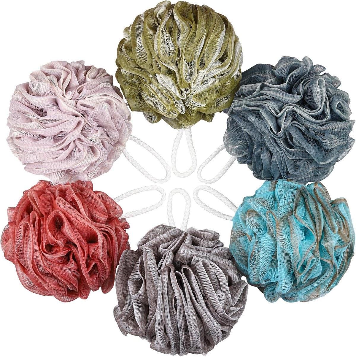 Loofah Sponge 75g/Piece, Mesh Bath Sponge Exfoliating Body Scrubber Ball Pack of 6, Large