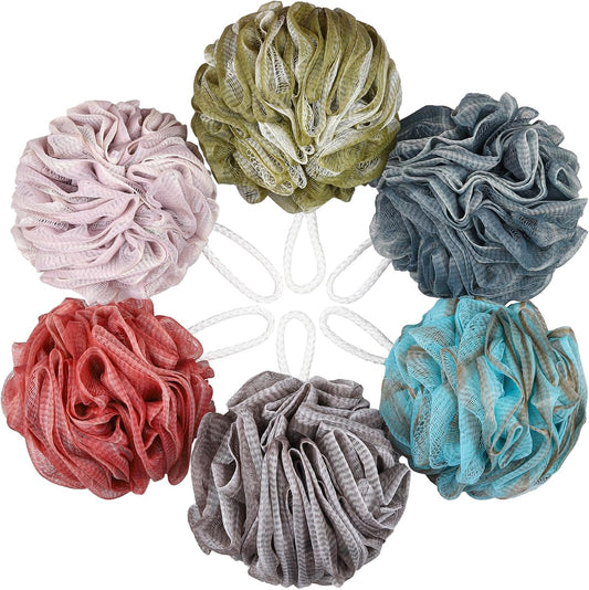 Loofah Sponge 75g/Piece, Mesh Bath Sponge Exfoliating Body Scrubber Ball Pack of 6, Large