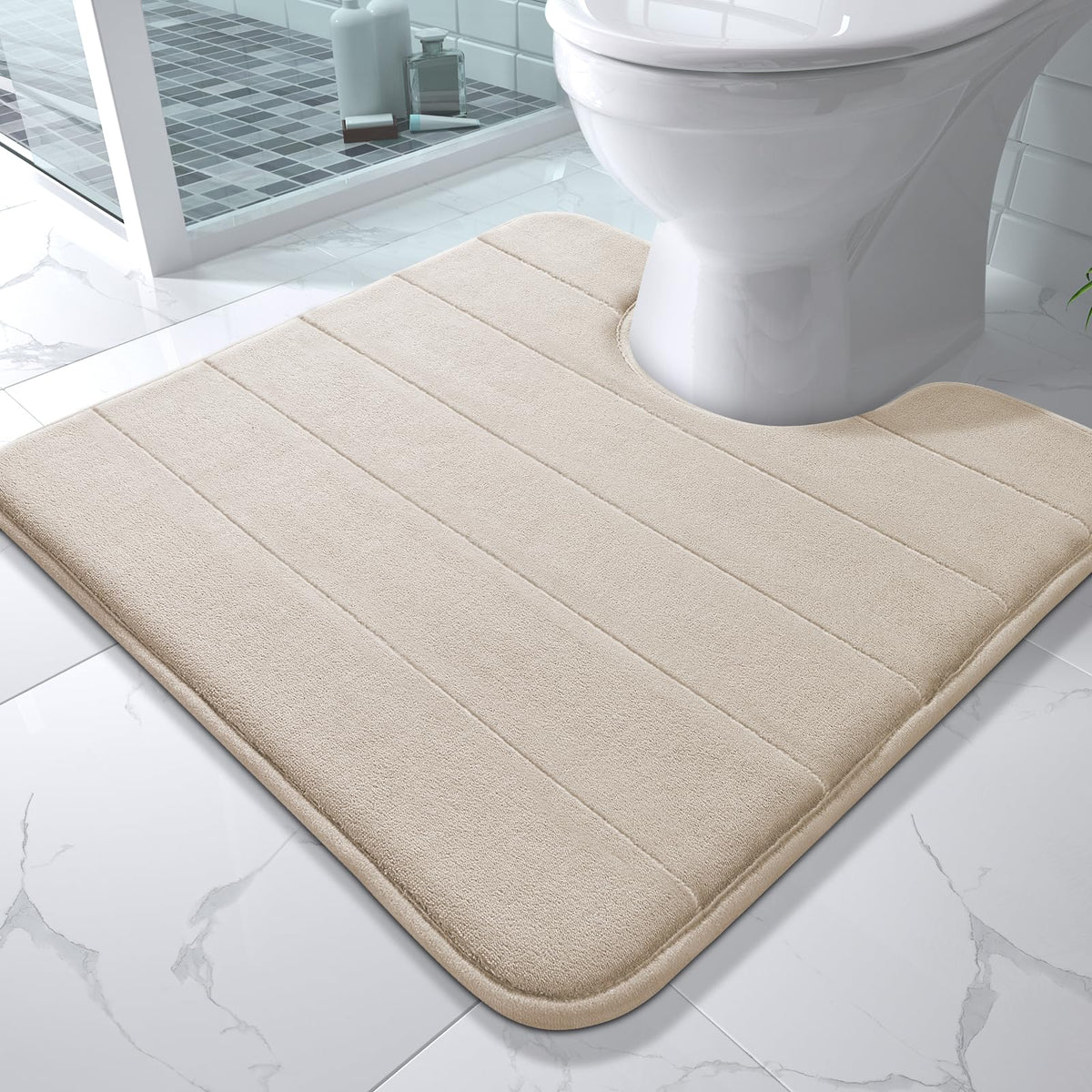Yimobra Memory Foam Bath Mat, Super Soft Absorbent Bathroom Rug Non Slip 31.5x20 Inch, Quick Dry, Machine Washable Floor Carpet for Tub Shower, Home Decor Accessories, Beige