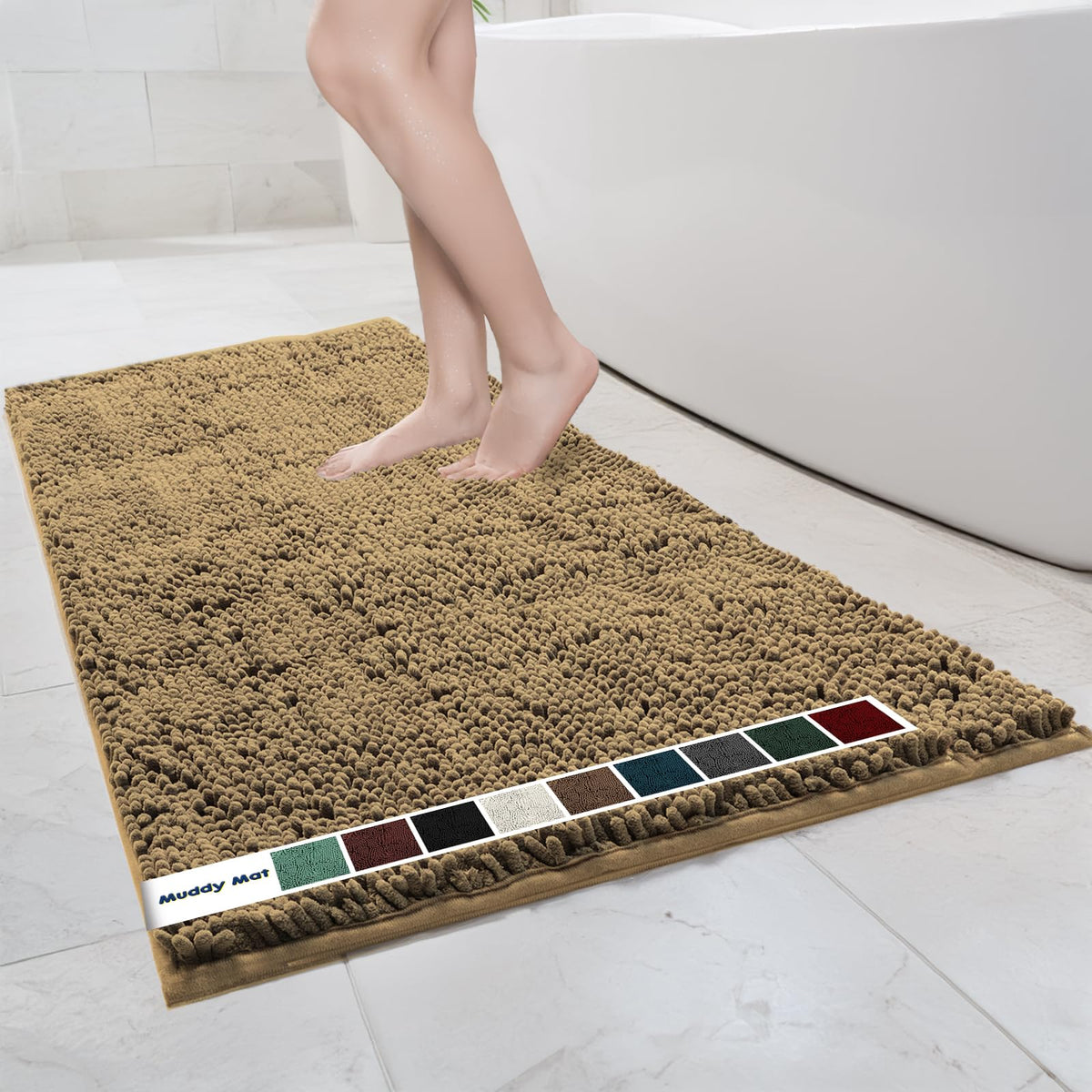 Muddy Mat Chenille Bathroom Rugs Quick Dry Microfiber Mats Non Slip Washable, Extra Thick, Soft and Highly Absorbent Bath Mats for Bathroom, Kitchen, and Shower Floor - Grey Medium 30"X19"