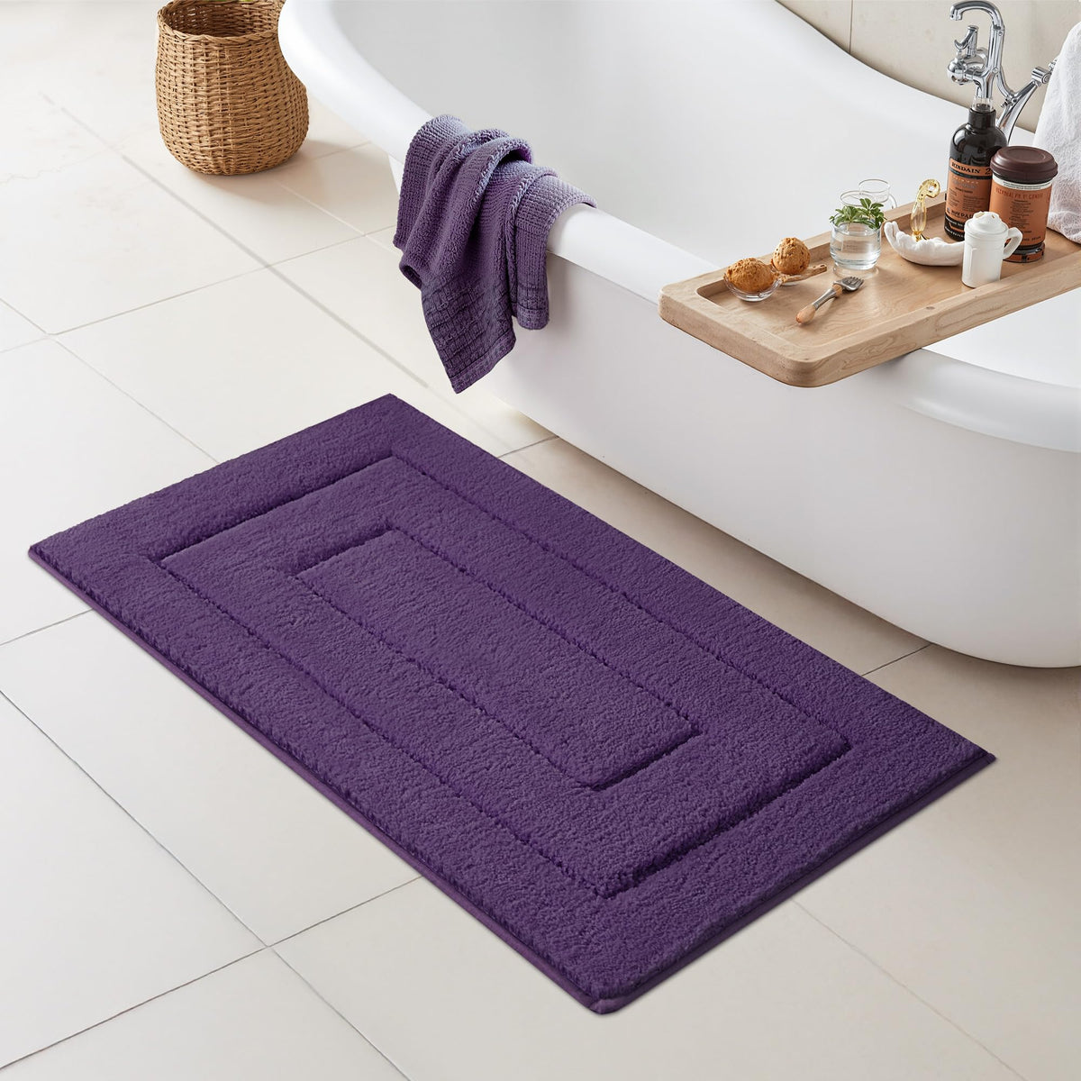 GRANNY SAYS Blue Bathroom Rug 16" x 24", Non-Slip Microfiber Bath Mat
