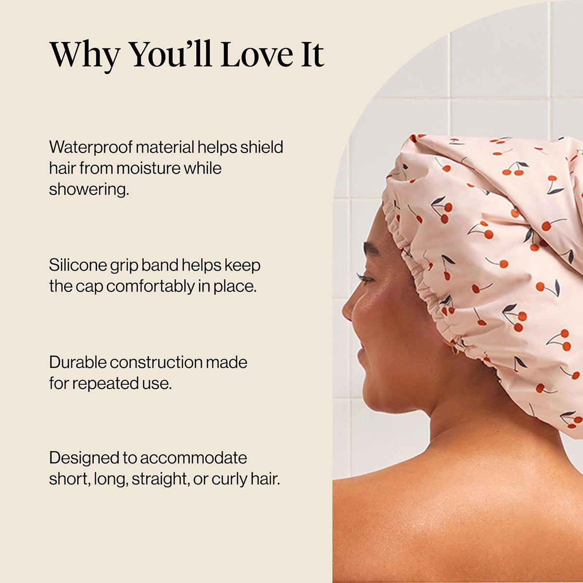 Kitsch Luxury Large Shower Cap for Women - Cherry Print