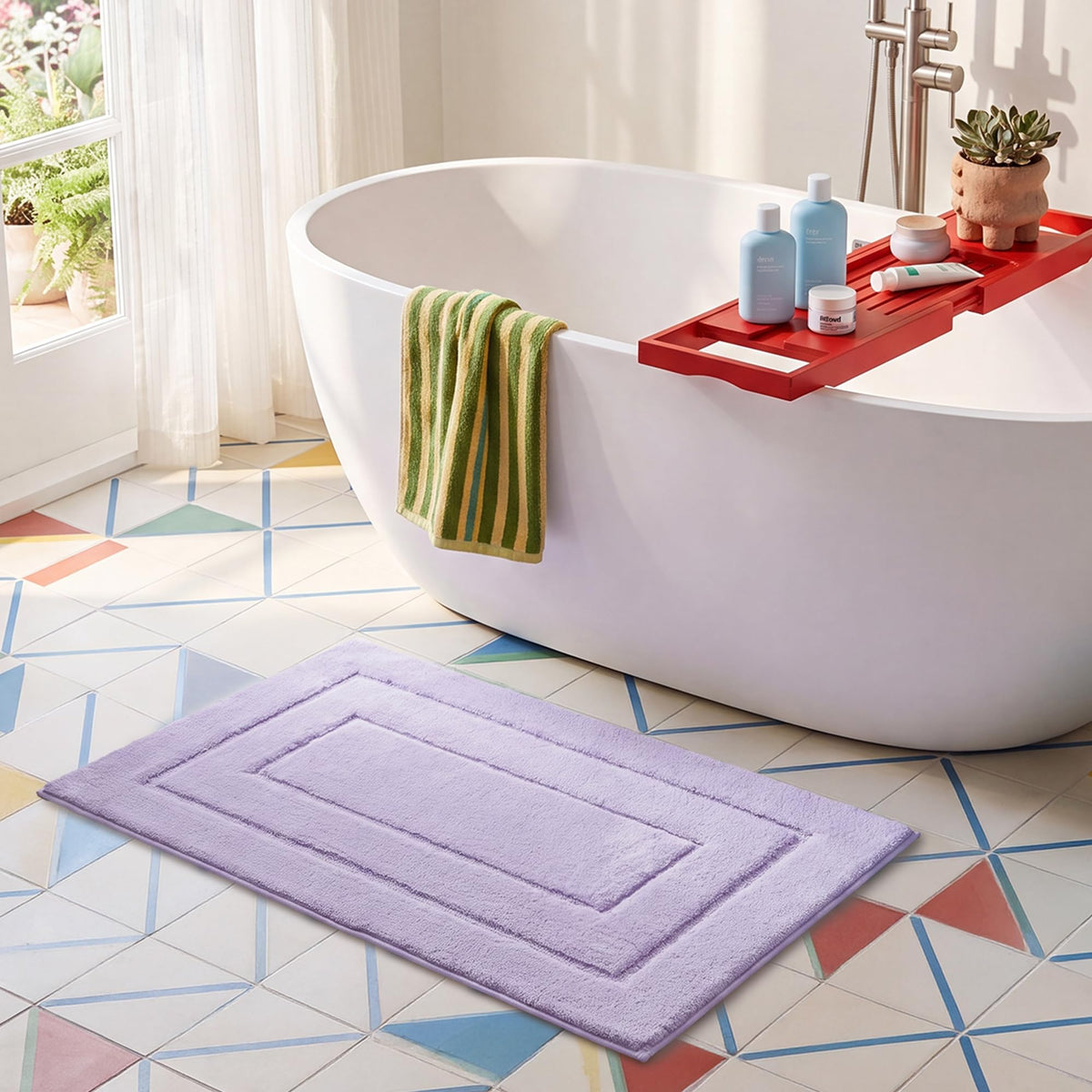 GRANNY SAYS Blue Bathroom Rug 16" x 24", Non-Slip Microfiber Bath Mat