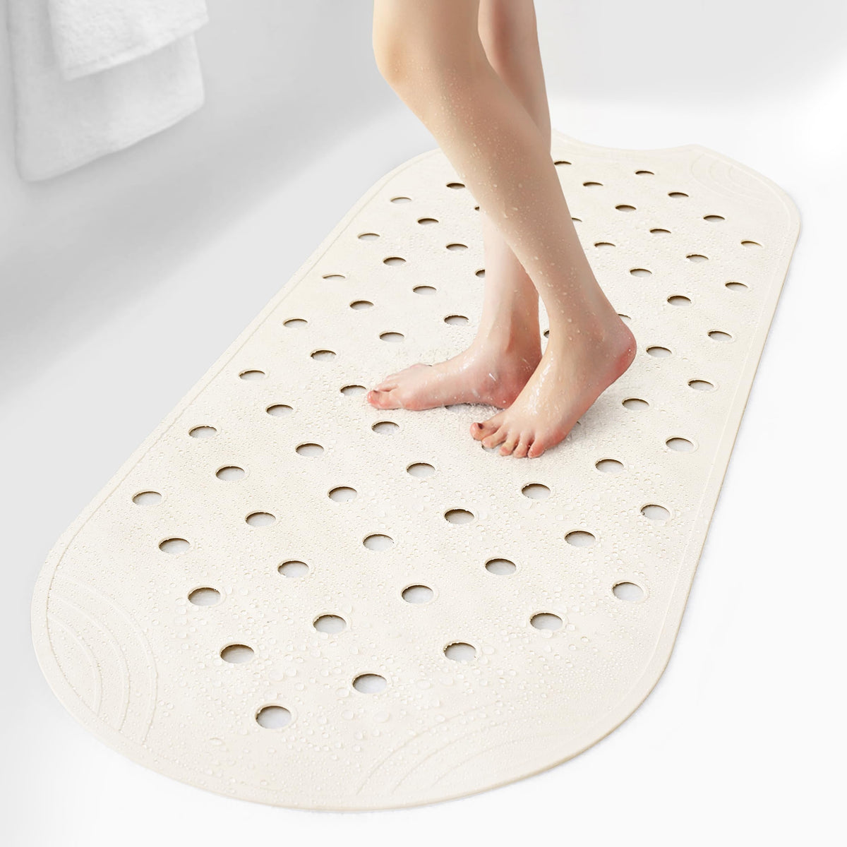 Rubber Bathtub Mat Shower Mat Non-Slip, 31x14 Inch, Bath Tub Floor Mat with Suction Cups and Drainage Holes, Grey