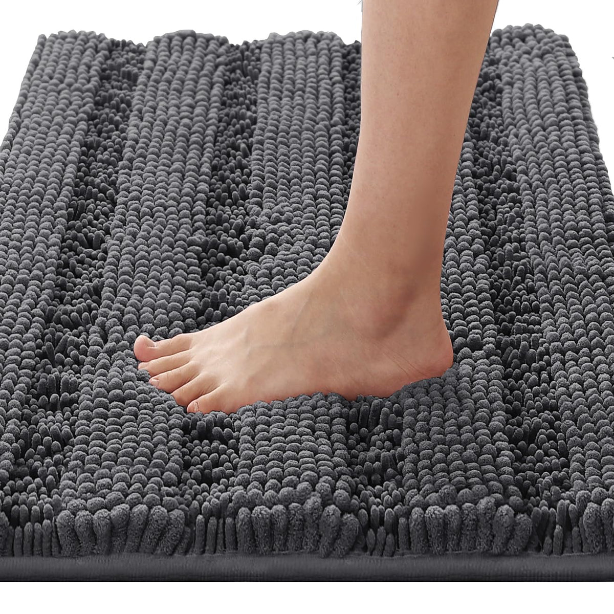 H.VERSAILTEX Grey Bathroom Rug Set Bath Mats, 2 Piece Bath Rugs Non Slip Thick Soft Chenille Striped Bath Rug Set, Bath Mats for Bathroom Sets (Grey, 20" x 32"/17" x 24")
